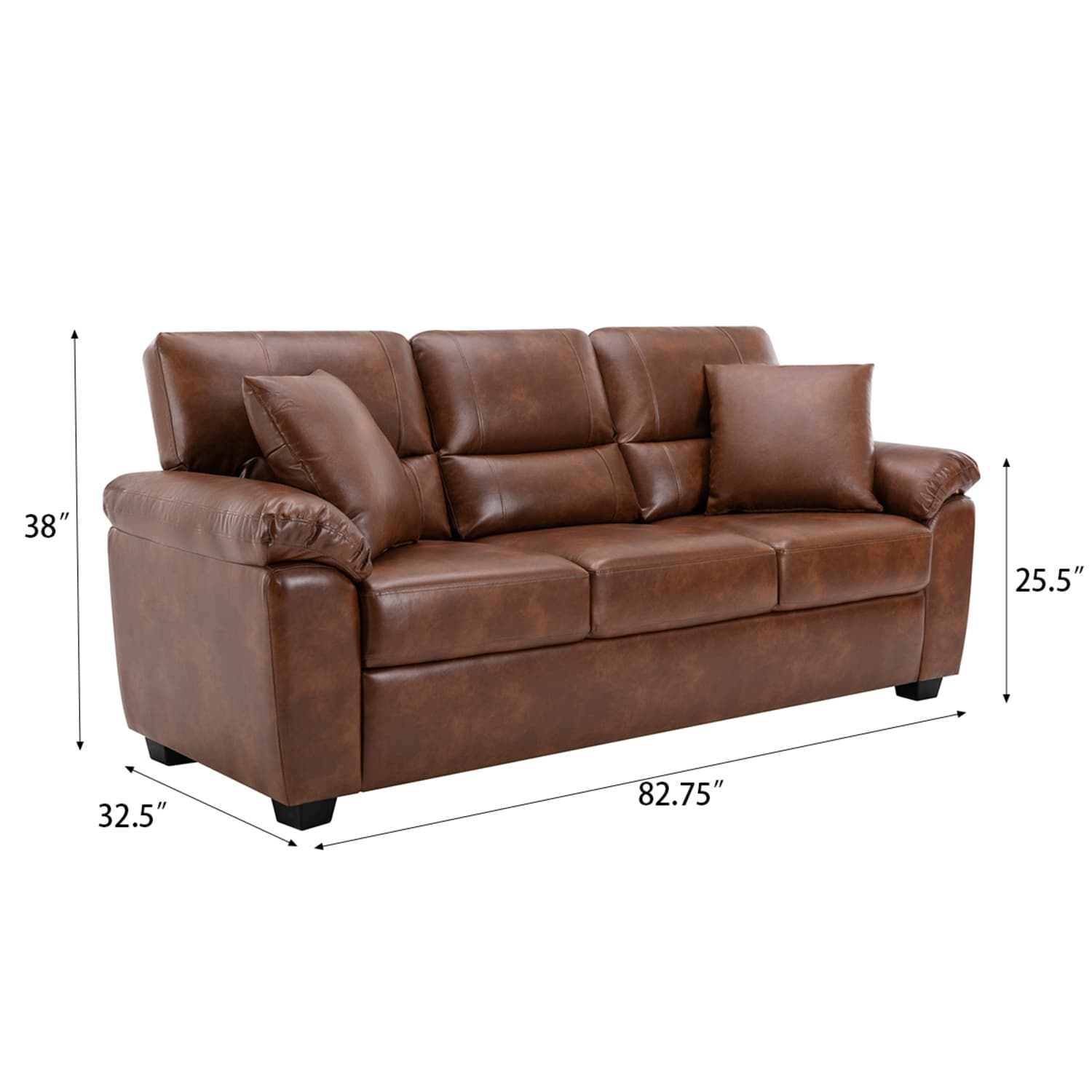 Morden Fort Upholstered Sofa for Living Room,Three-Seater Couch Faux Leather