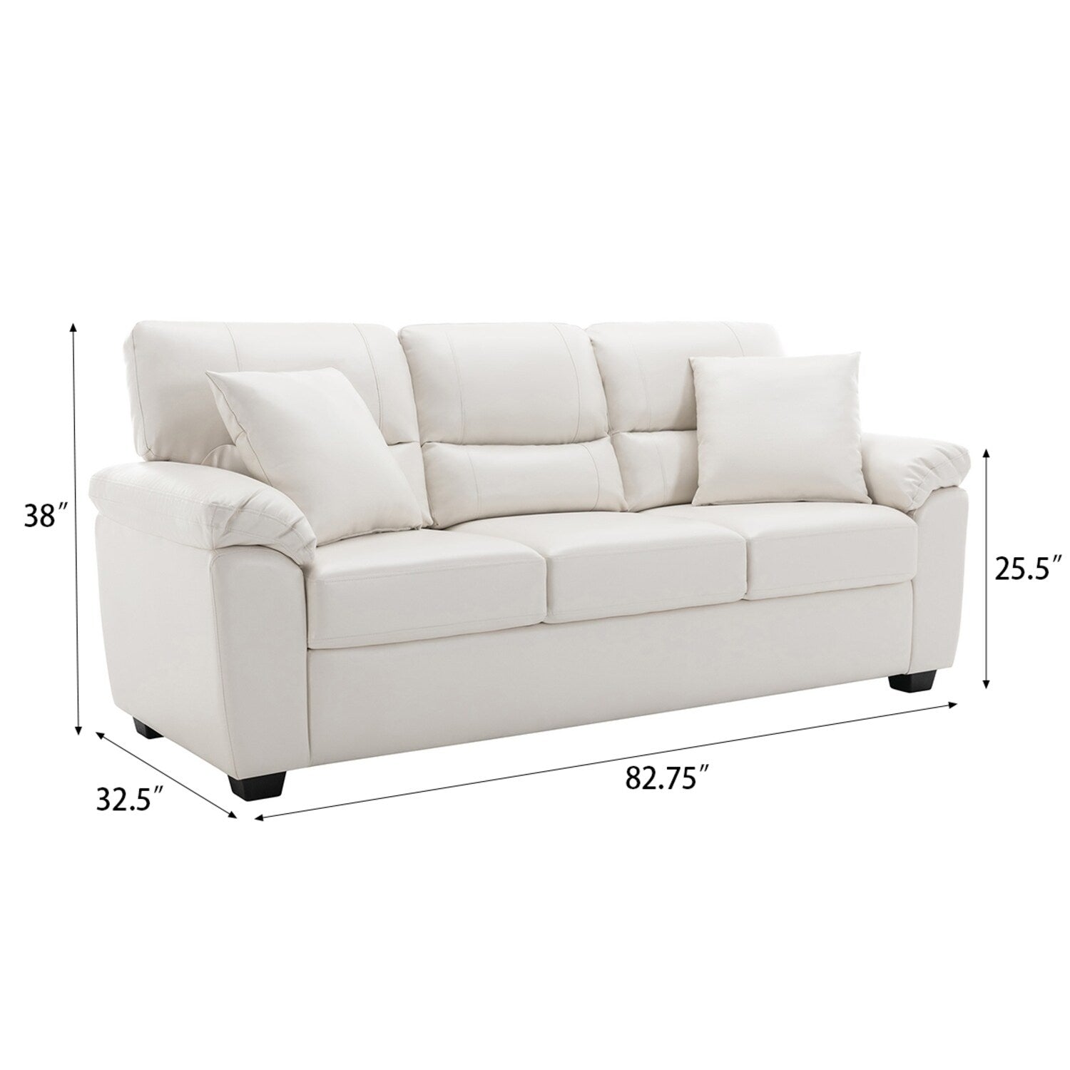 Morden Fort Upholstered Sofa for Living Room,Three-Seater Couch Faux Leather