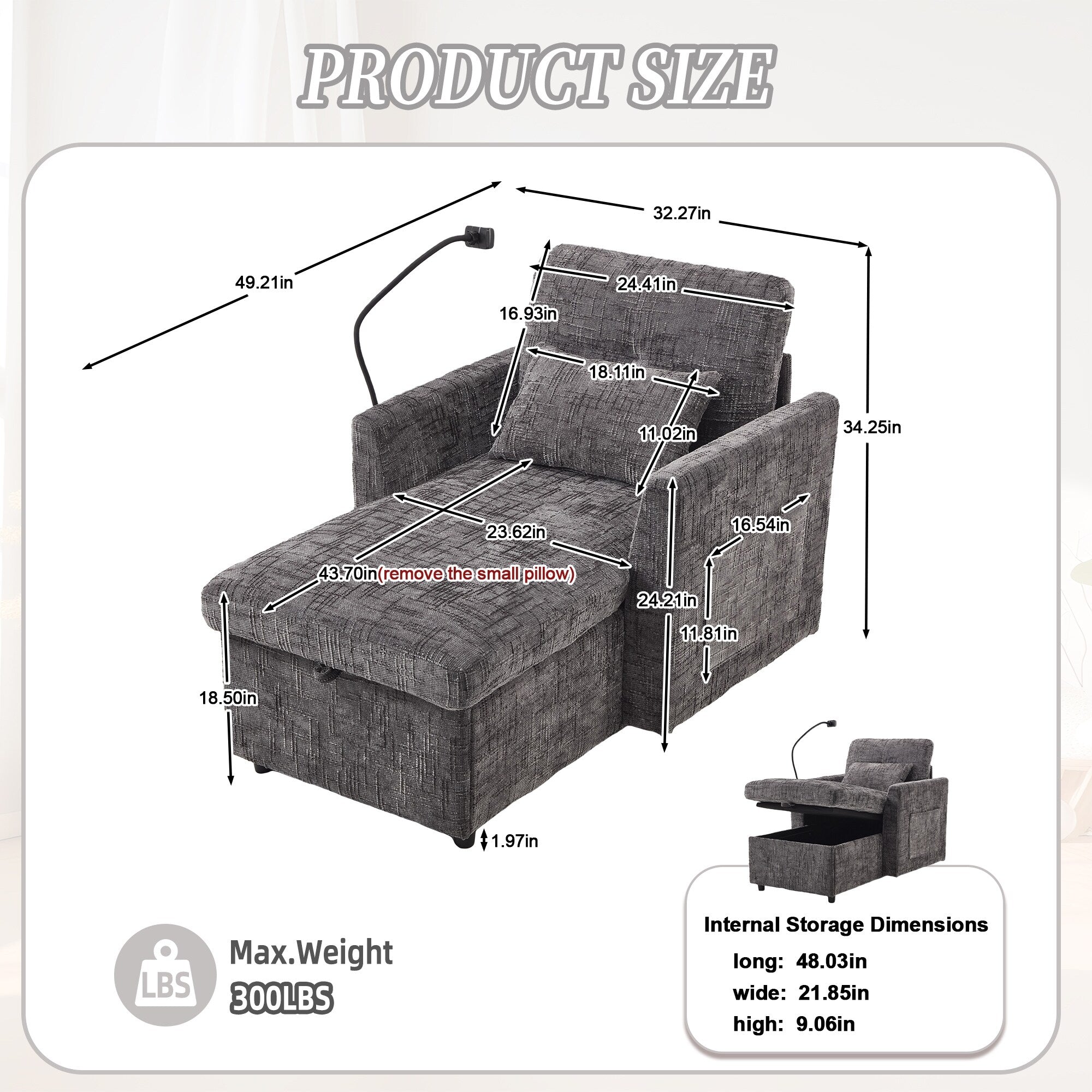 Multifunctional Lazy Person Sofa Recliner Can Be Stored Storage Backrest With Cell Phone Bracket Chenille Single Leisure Chair
