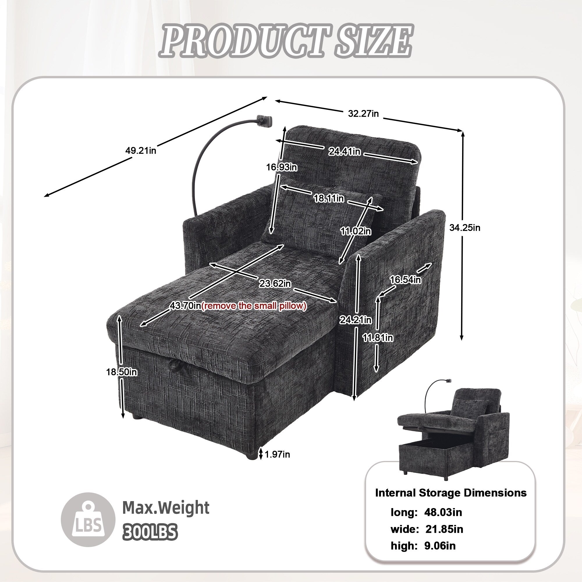 Multifunctional Lazy Person Sofa Recliner Can Be Stored Storage Backrest With Cell Phone Bracket Chenille Single Leisure Chair