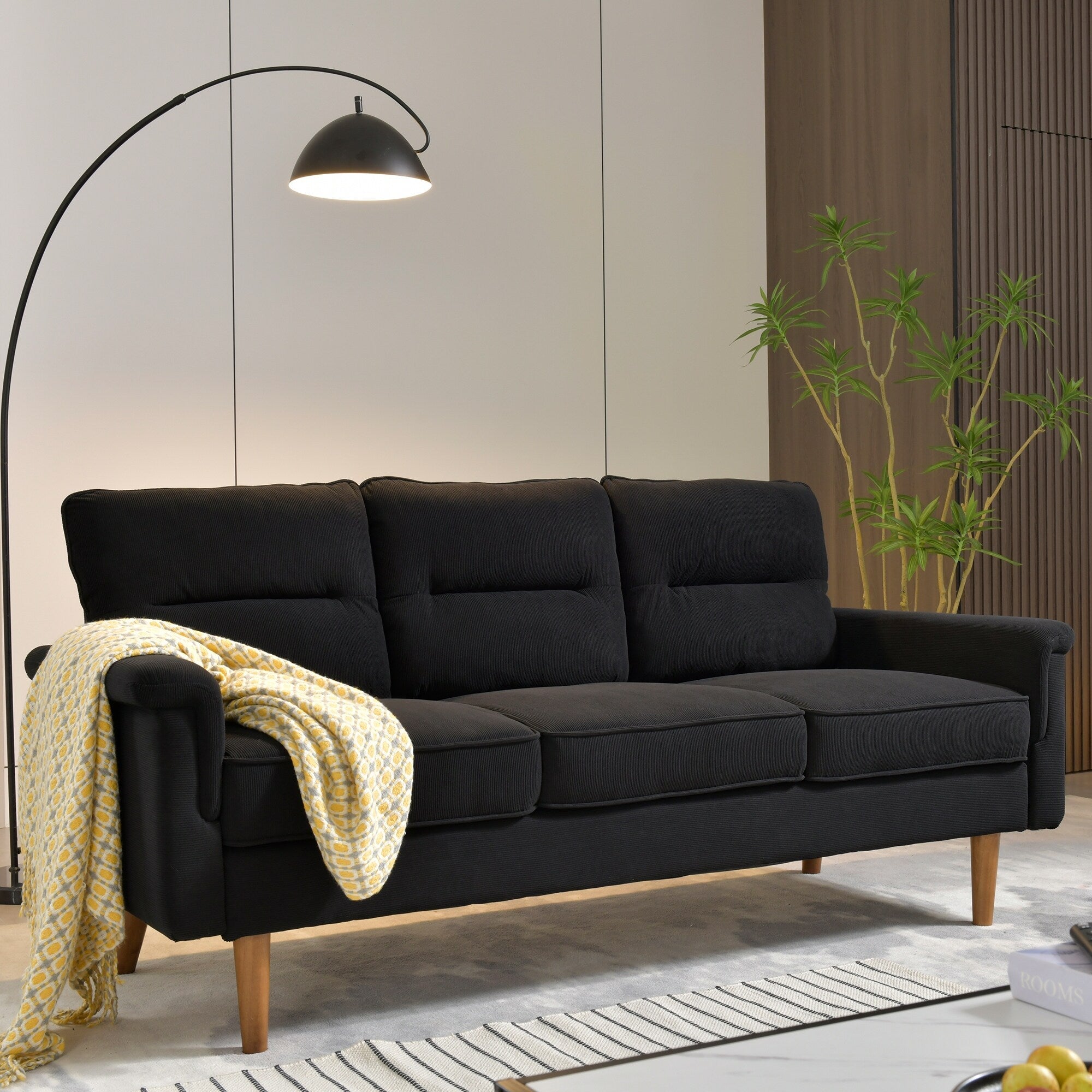 OVIOS Fluffy Cushion Wood Leg Indoor Sofa