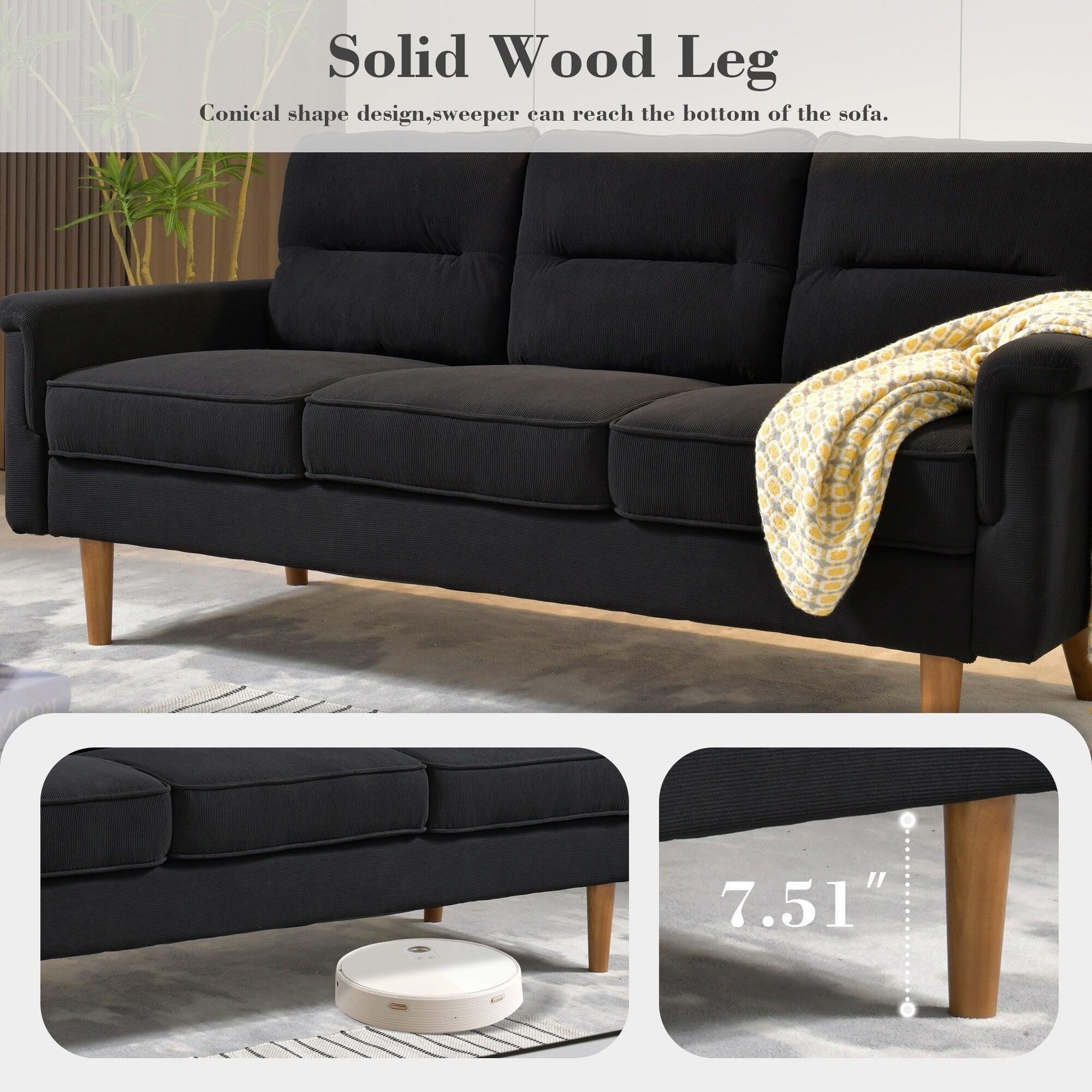 OVIOS Fluffy Cushion Wood Leg Indoor Sofa
