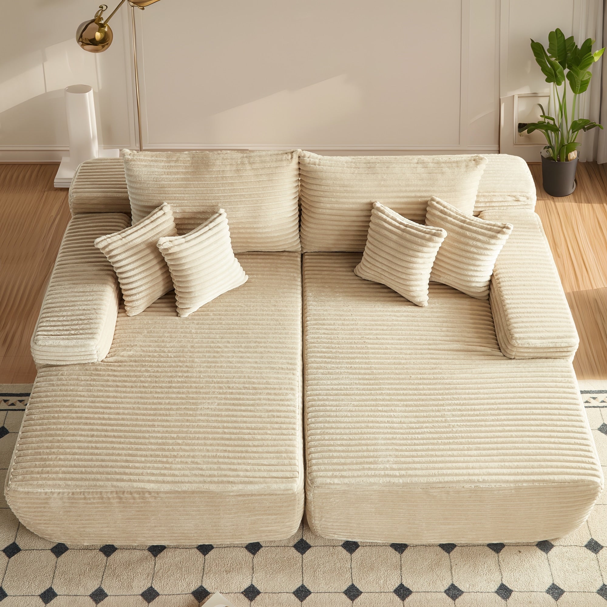 OVIOS Long Plush No Assembly Required Double Chaise Sofa