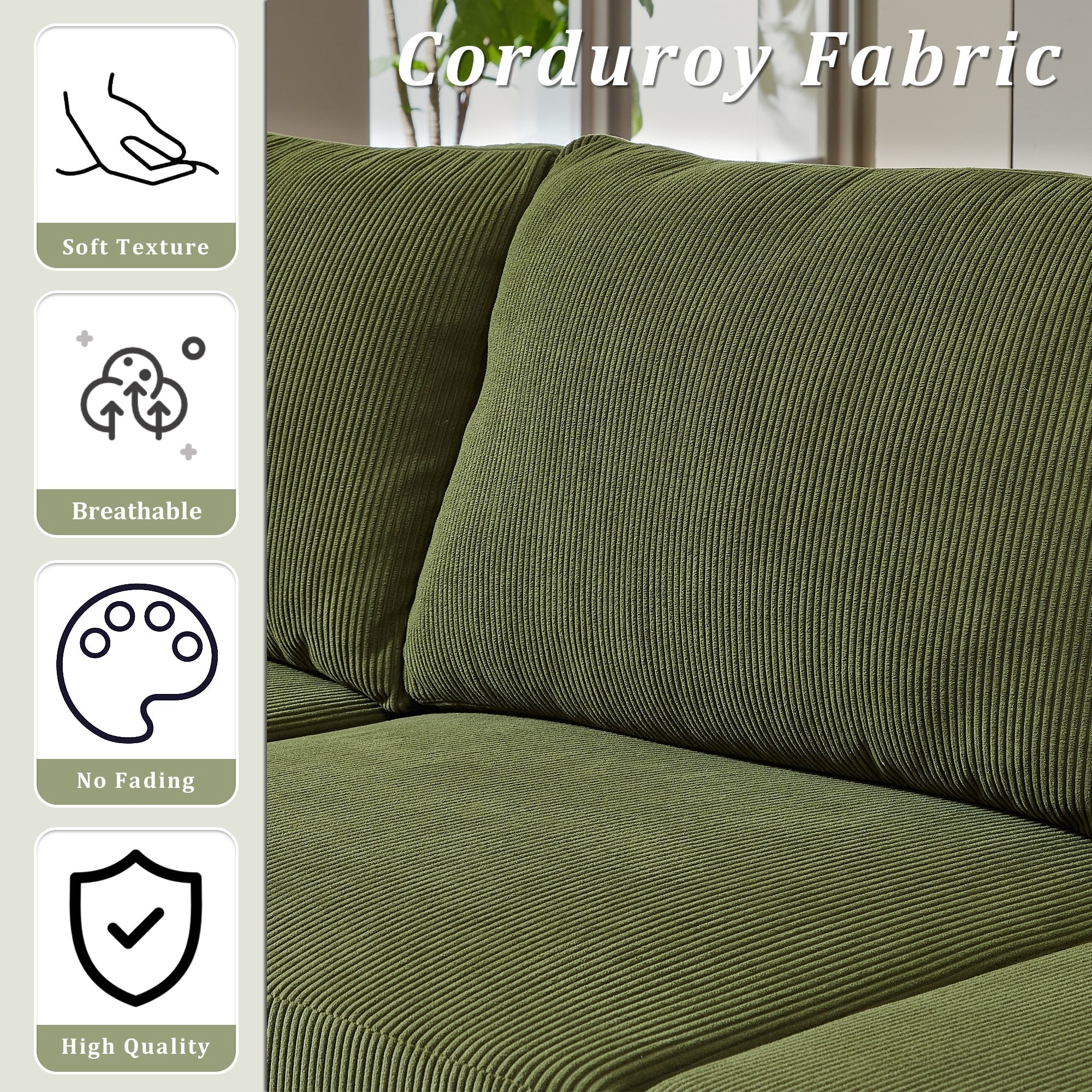 OVIOS Reversible Chaise Sofa With Fluffy Cushions Metal Legs