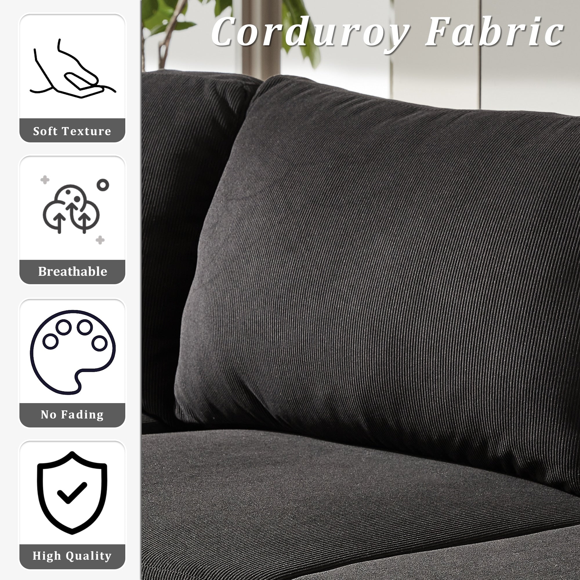 OVIOS Reversible Chaise Sofa With Fluffy Cushions Metal Legs