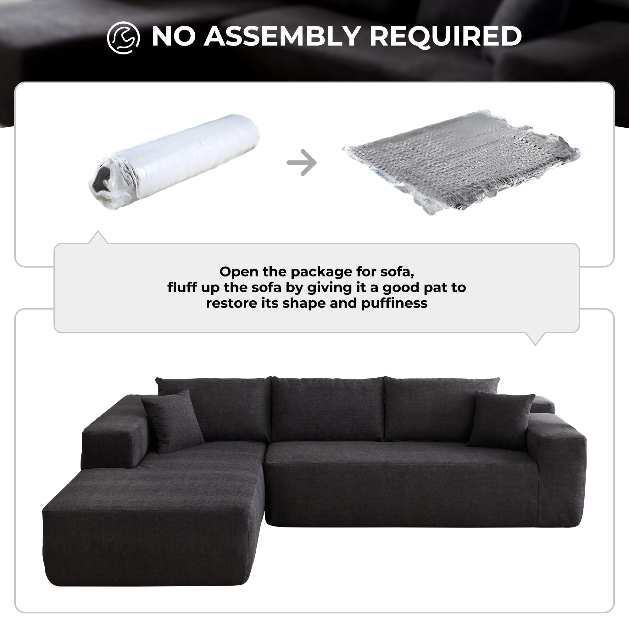 OVIOS Scratch-Resistant No Assembly Required Chaise Sofa
