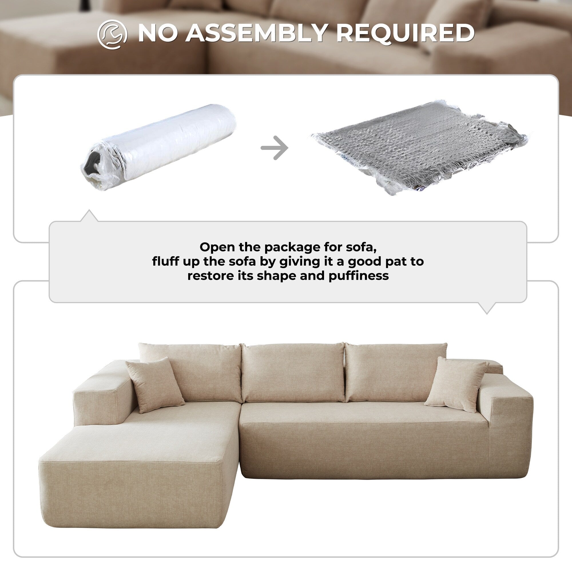 OVIOS Scratch-Resistant No Assembly Required Chaise Sofa