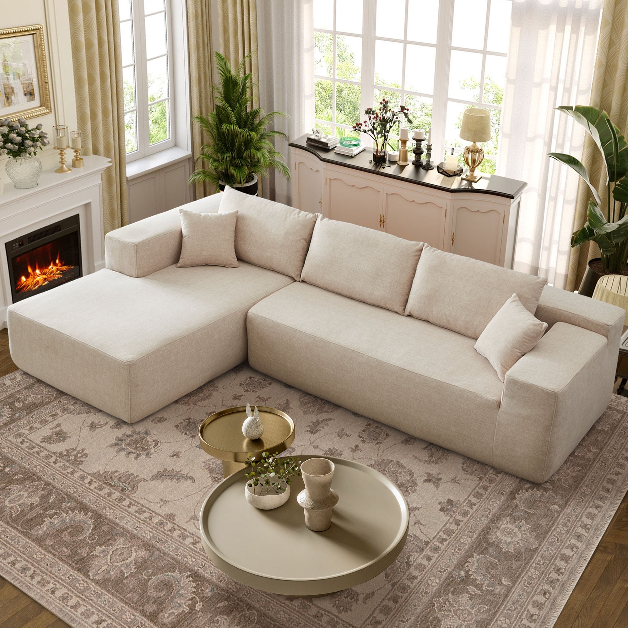 OVIOS Scratch-Resistant No Assembly Required Chaise Sofa
