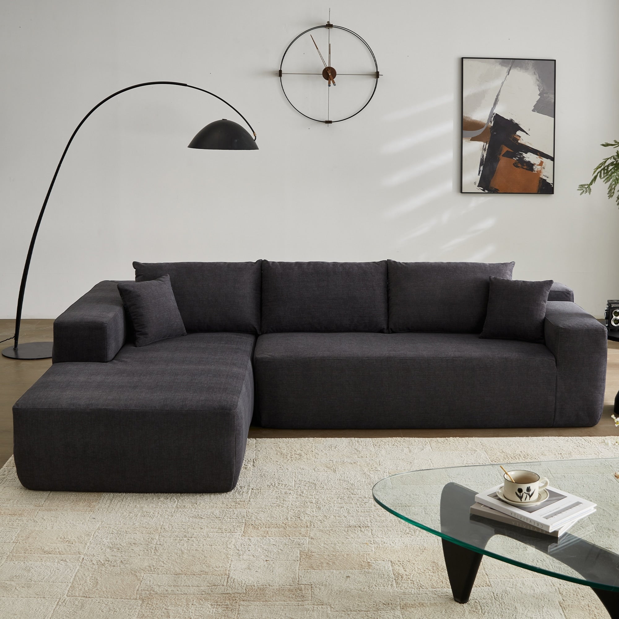 OVIOS Scratch-Resistant No Assembly Required Chaise Sofa