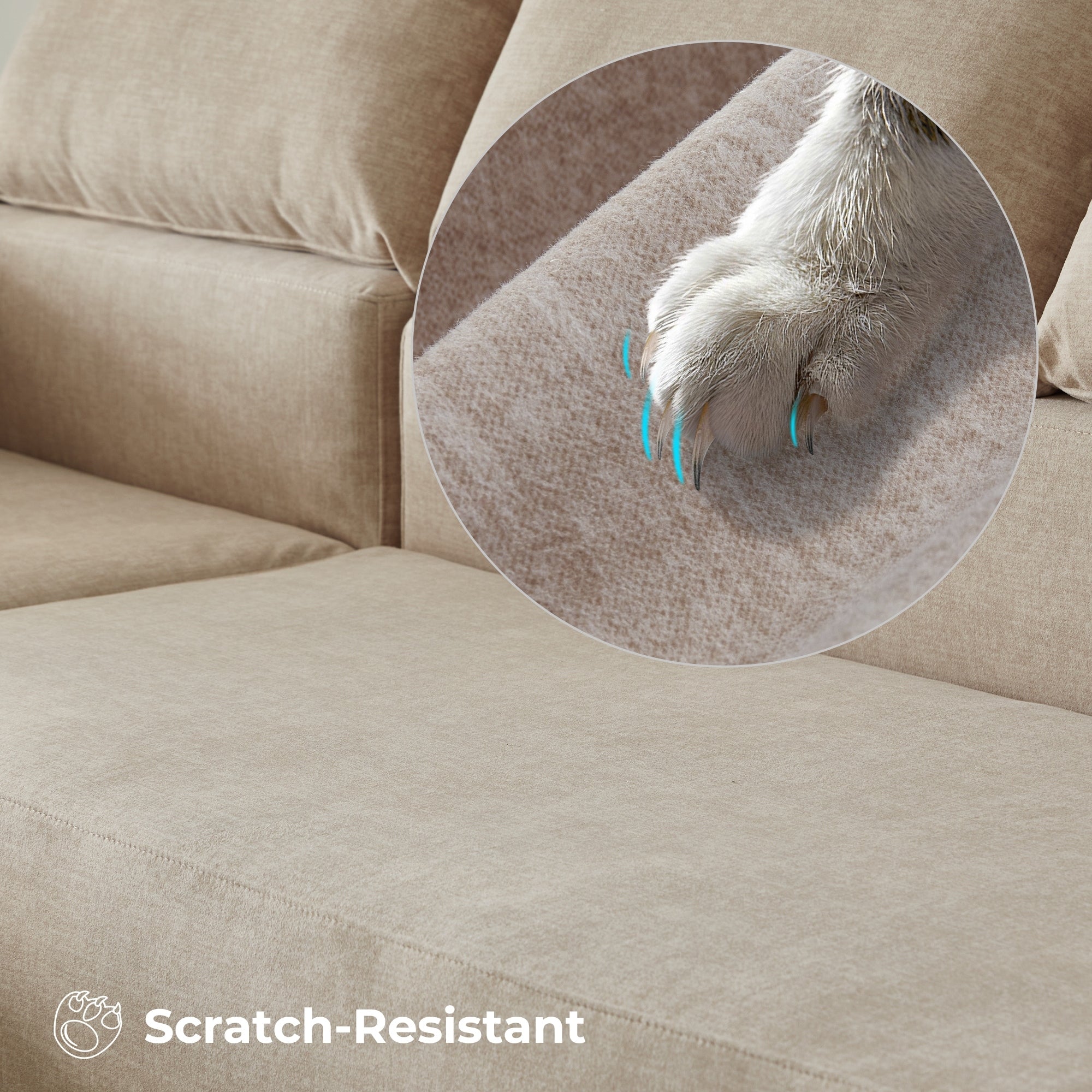 OVIOS Scratch-Resistant No Assembly Required Chaise Sofa