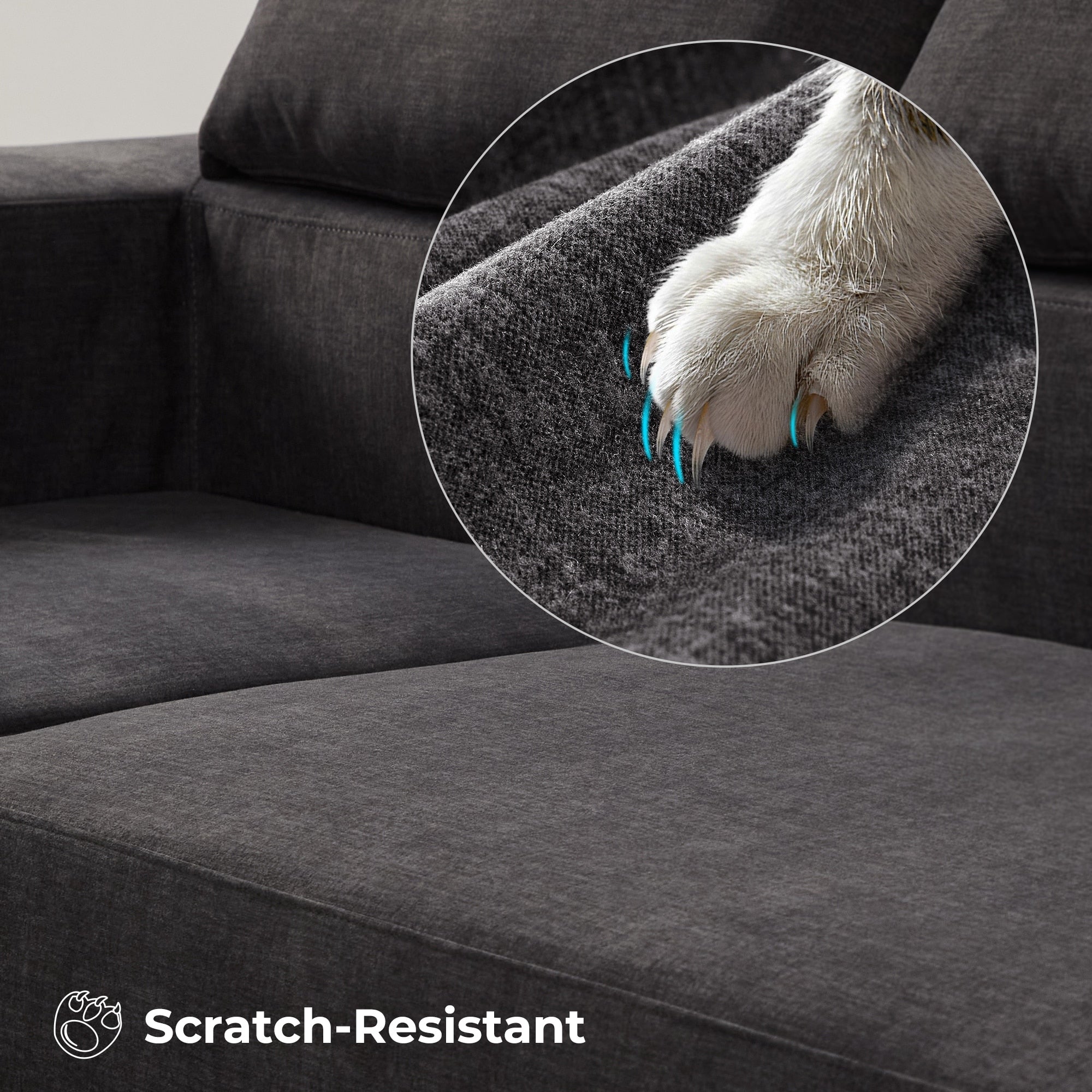 OVIOS Scratch-Resistant No Assembly Required Chaise Sofa
