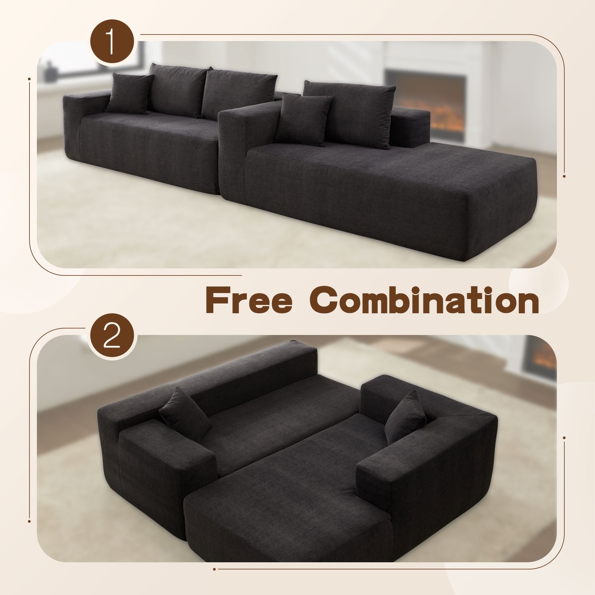 OVIOS Scratch-Resistant No Assembly Required Chaise Sofa