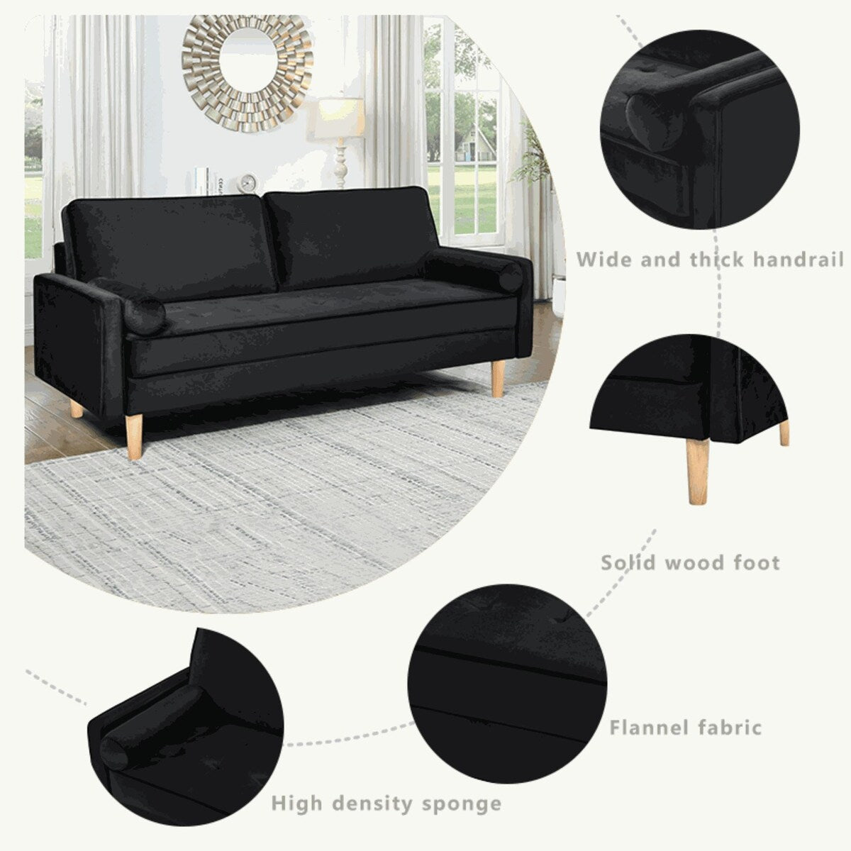 Oaks Aura Velvet Furniture Fabric Loveseat, Multicolor Choice Simple Small House Sofa, Straight Row American Retro Fabric Couch