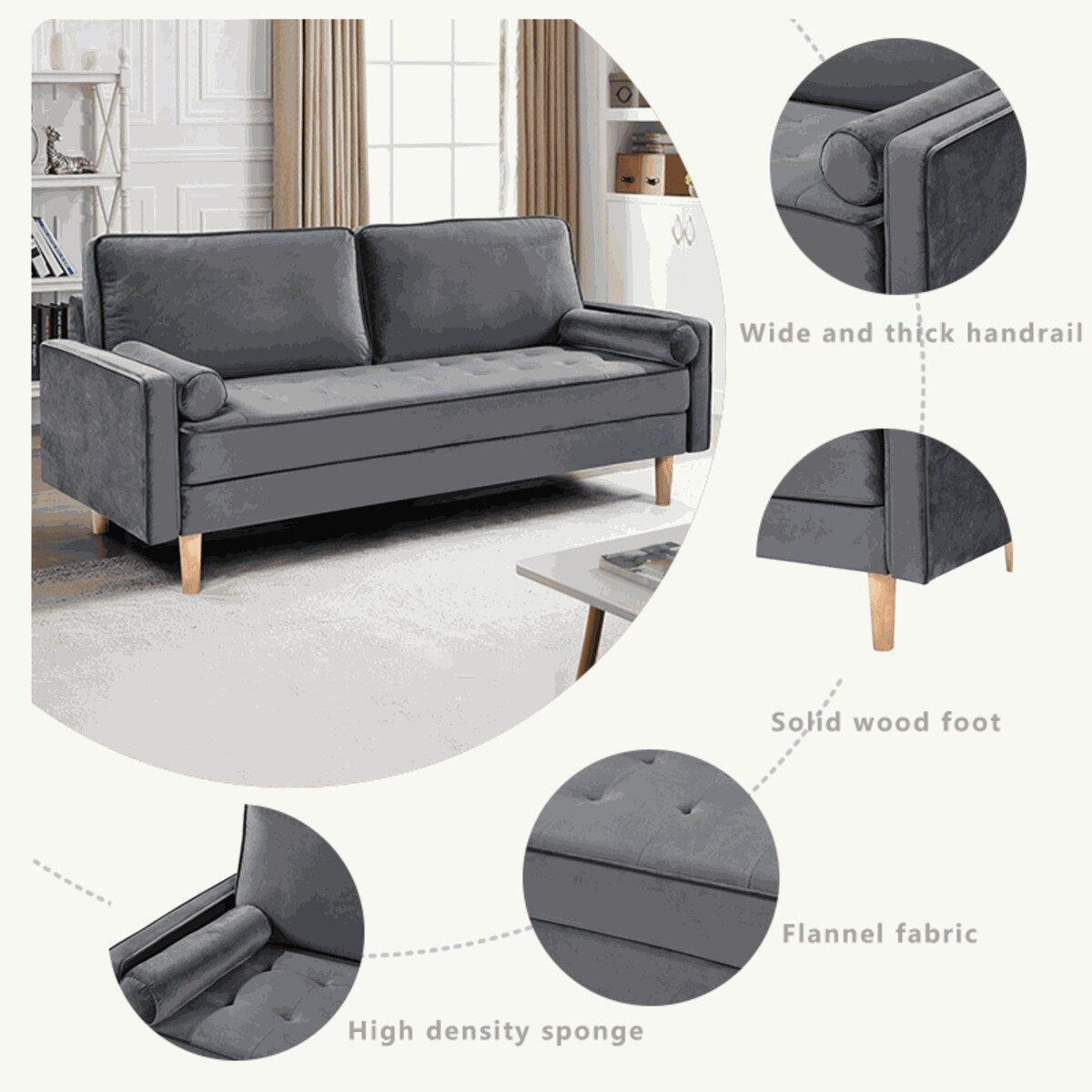 Oaks Aura Velvet Furniture Fabric Loveseat, Multicolor Choice Simple Small House Sofa, Straight Row American Retro Fabric Couch