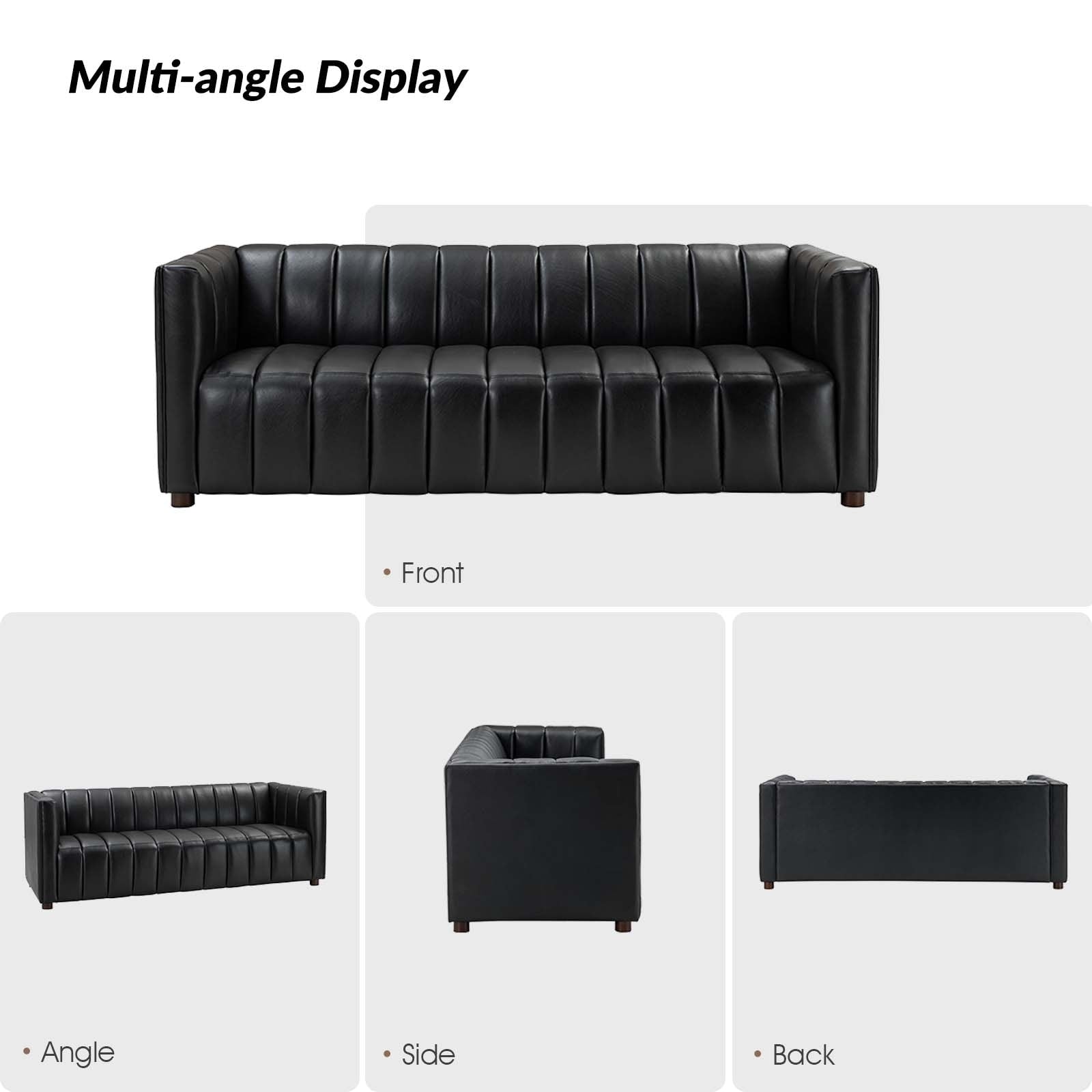 Olinto Modern 83-Inch Genuine Leather Curved Couch Sofa with Channel Back by HULALA HOME