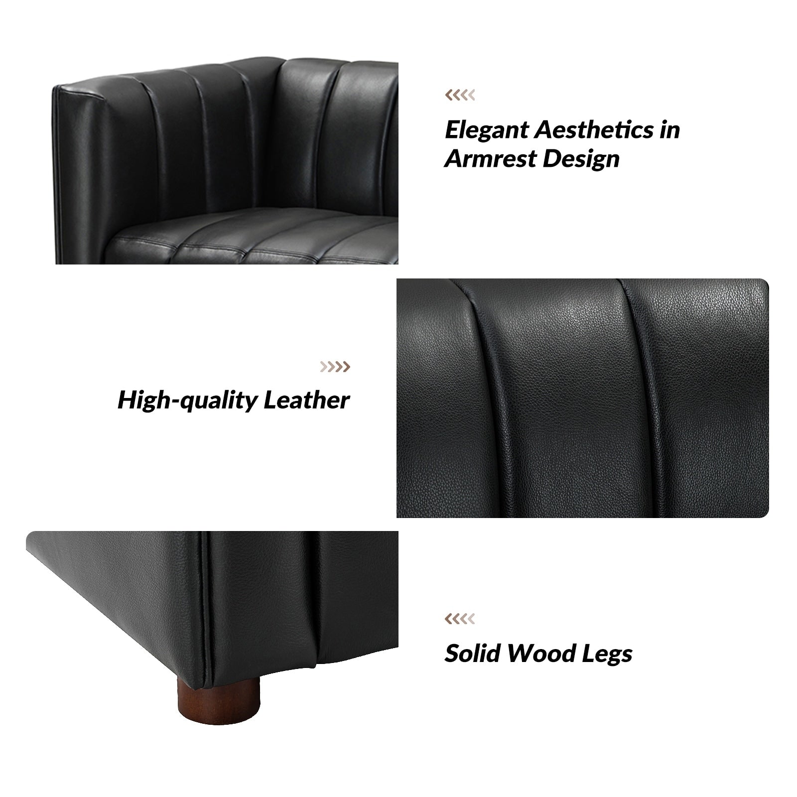 Olinto Modern 83-Inch Genuine Leather Curved Couch Sofa with Channel Back by HULALA HOME