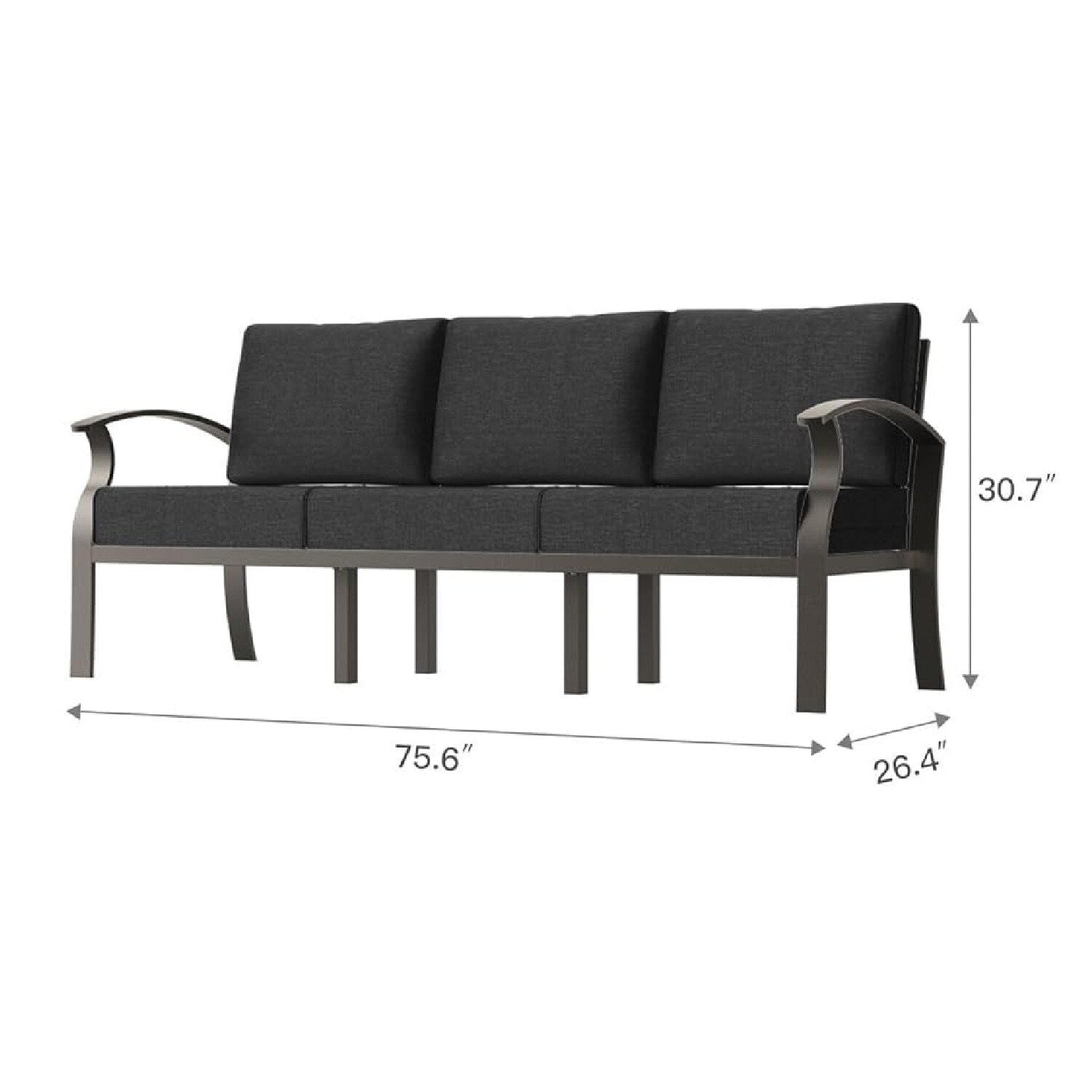 Outdoor Aluminum Couch Settee with Black Cushions