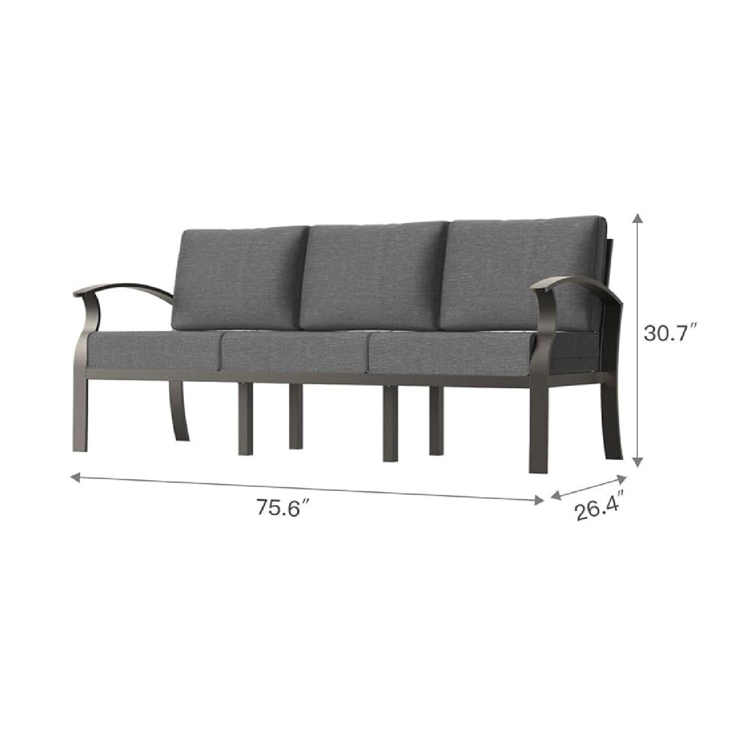 Outdoor Aluminum Couch Settee with Grey Cushions