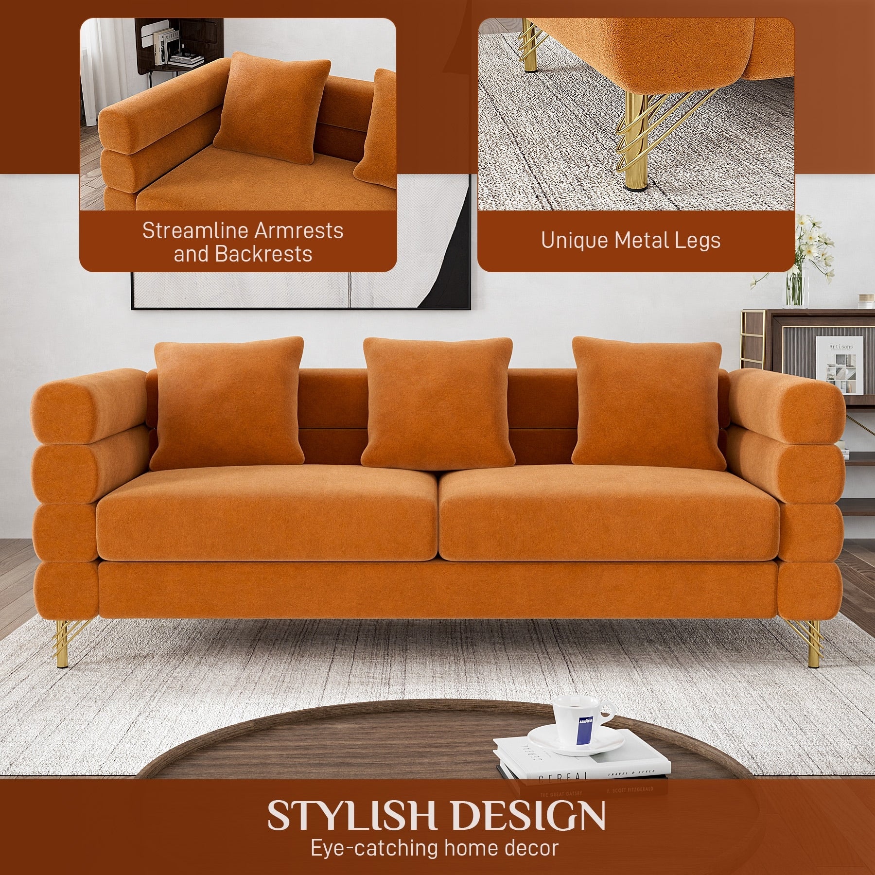Ouyessir Mid Century Sofa Couch for Bedroom, Living Room, Lounges, Office, Apartment