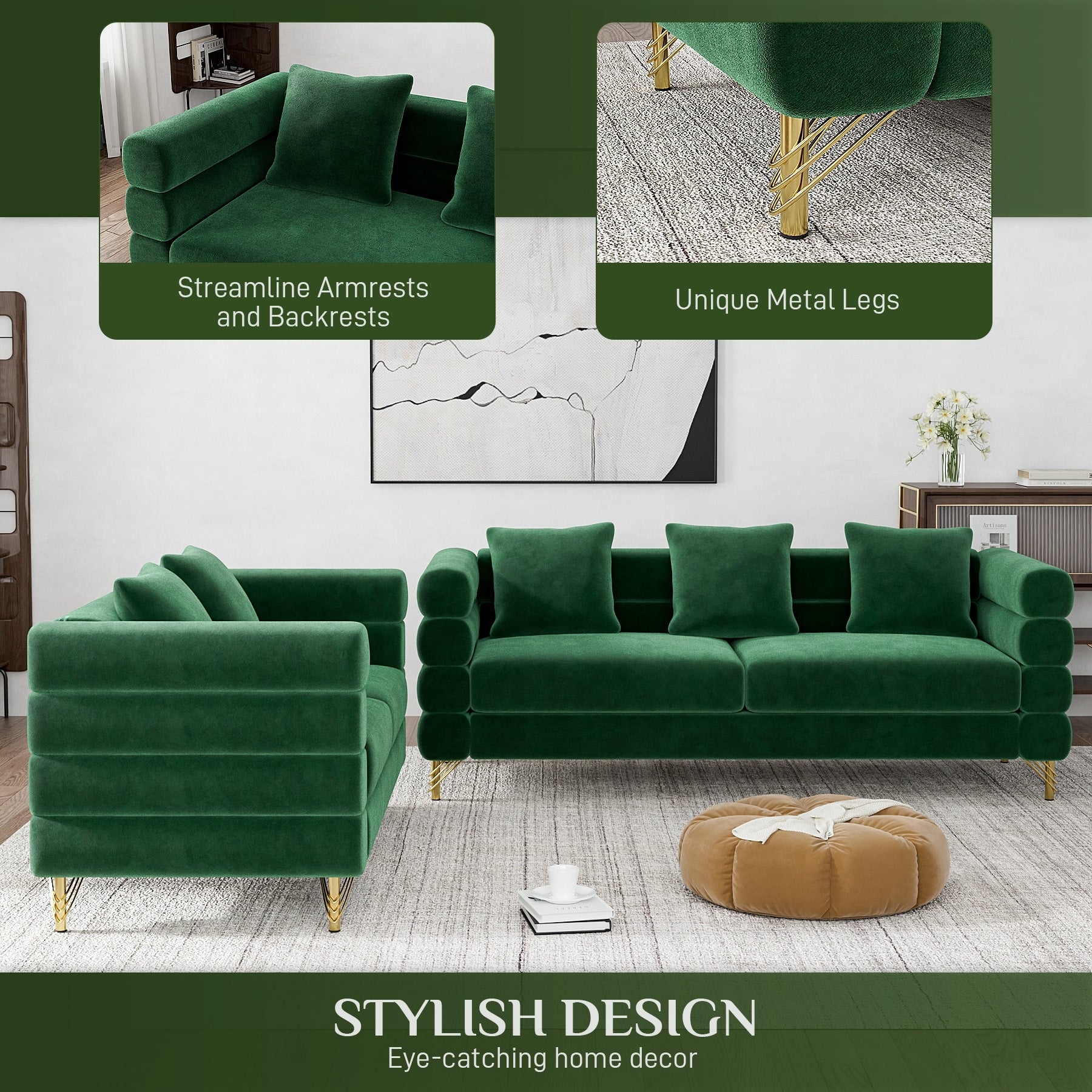 Ouyessir Mid Century Sofa Couch for Bedroom, Living Room, Lounges, Office, Apartment