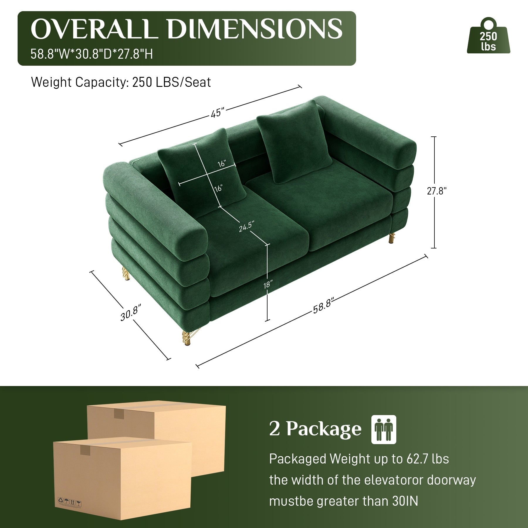 Ouyessir Mid Century Sofa Couch for Bedroom, Living Room, Lounges, Office, Apartment