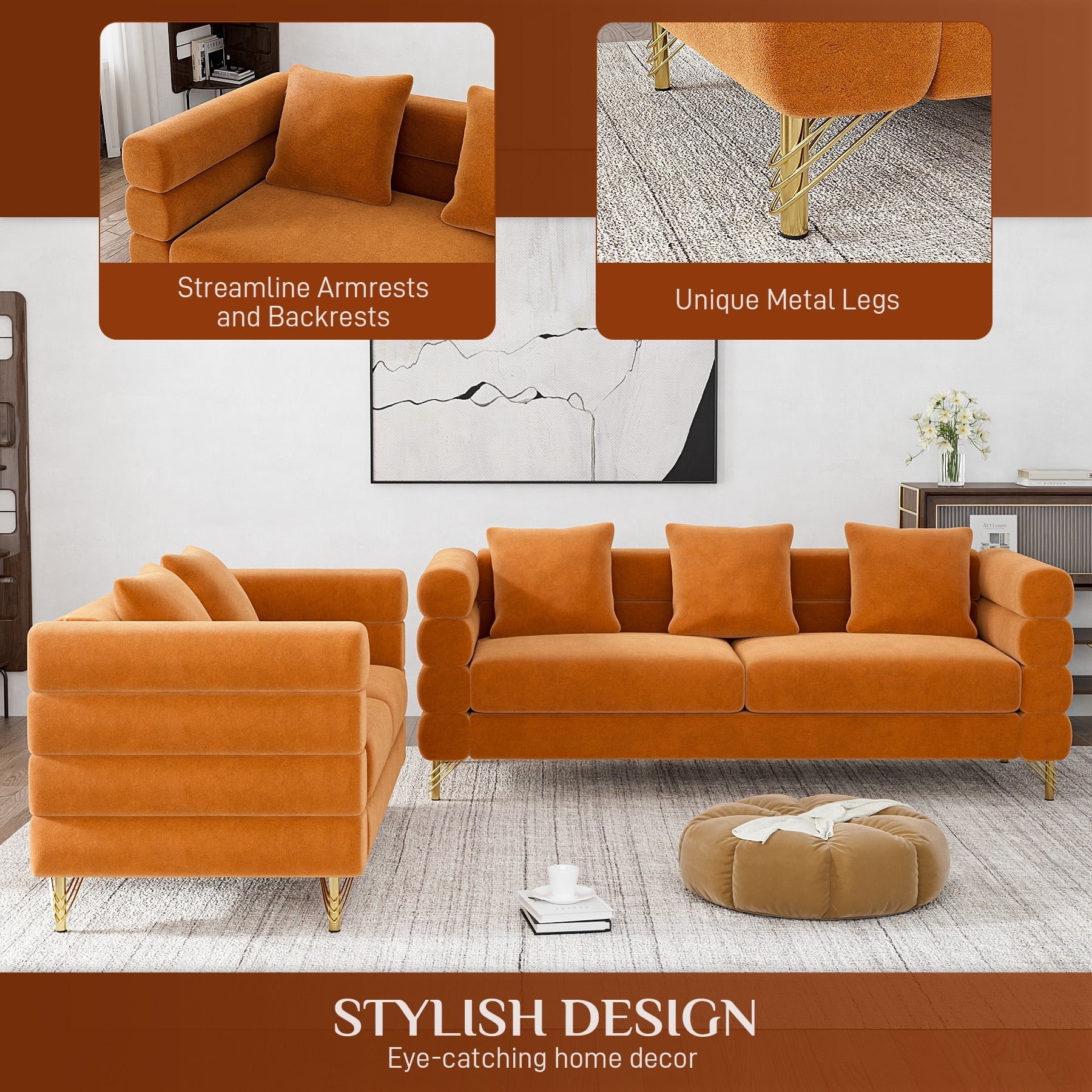 Ouyessir Mid Century Sofa Couch for Bedroom, Living Room, Lounges, Office, Apartment