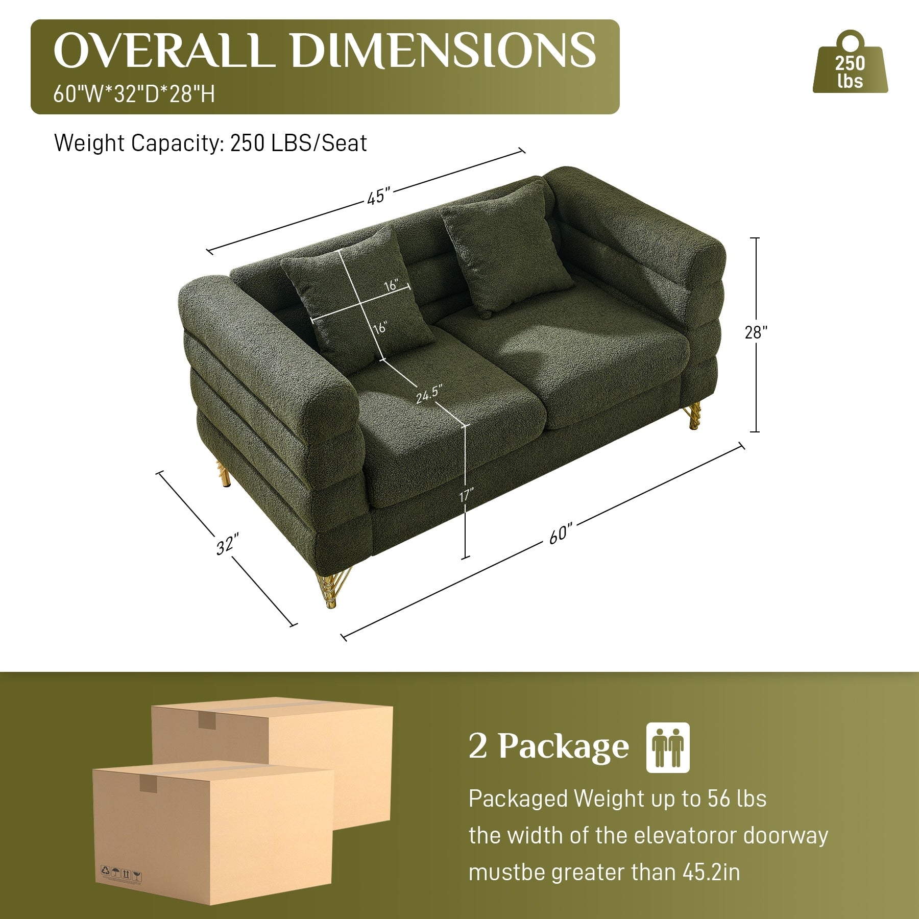 Ouyessir Mid Century Sofa Couch for Bedroom, Living Room, Lounges, Office, Apartment