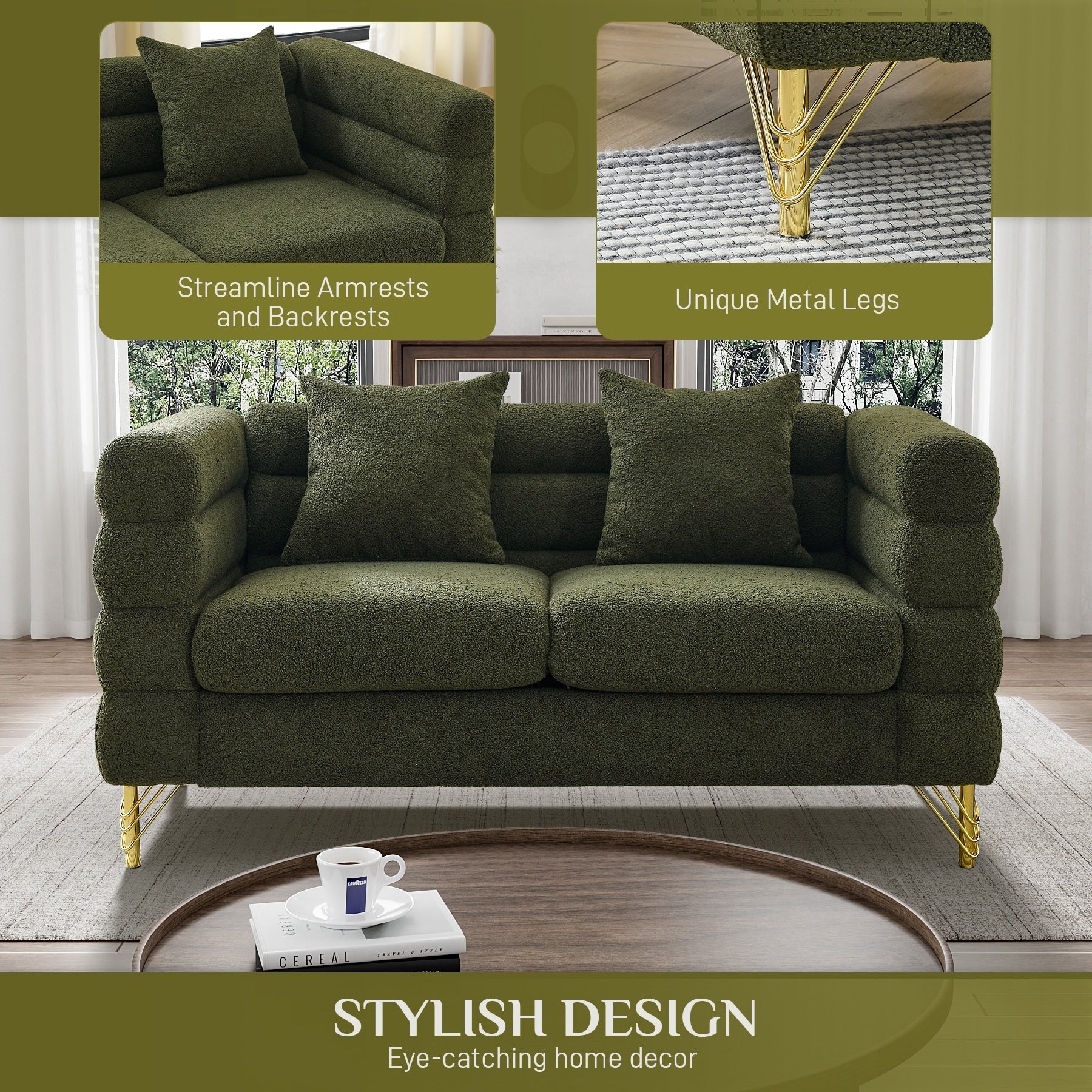 Ouyessir Mid Century Sofa Couch for Bedroom, Living Room, Lounges, Office, Apartment