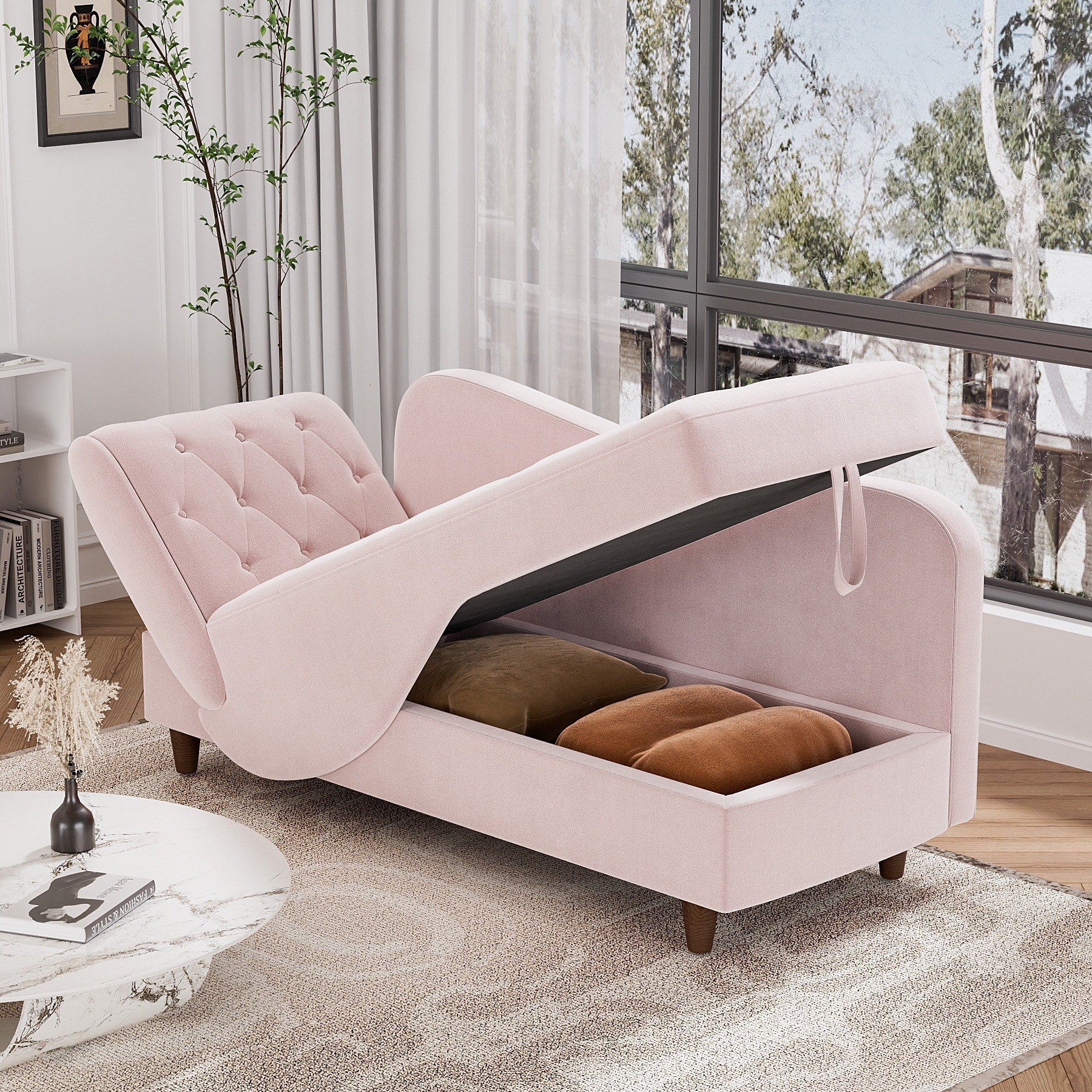 Ouyessir Upholstered Storage Chaise Lounge Chair with Left Armrest & Lumbar Pillow