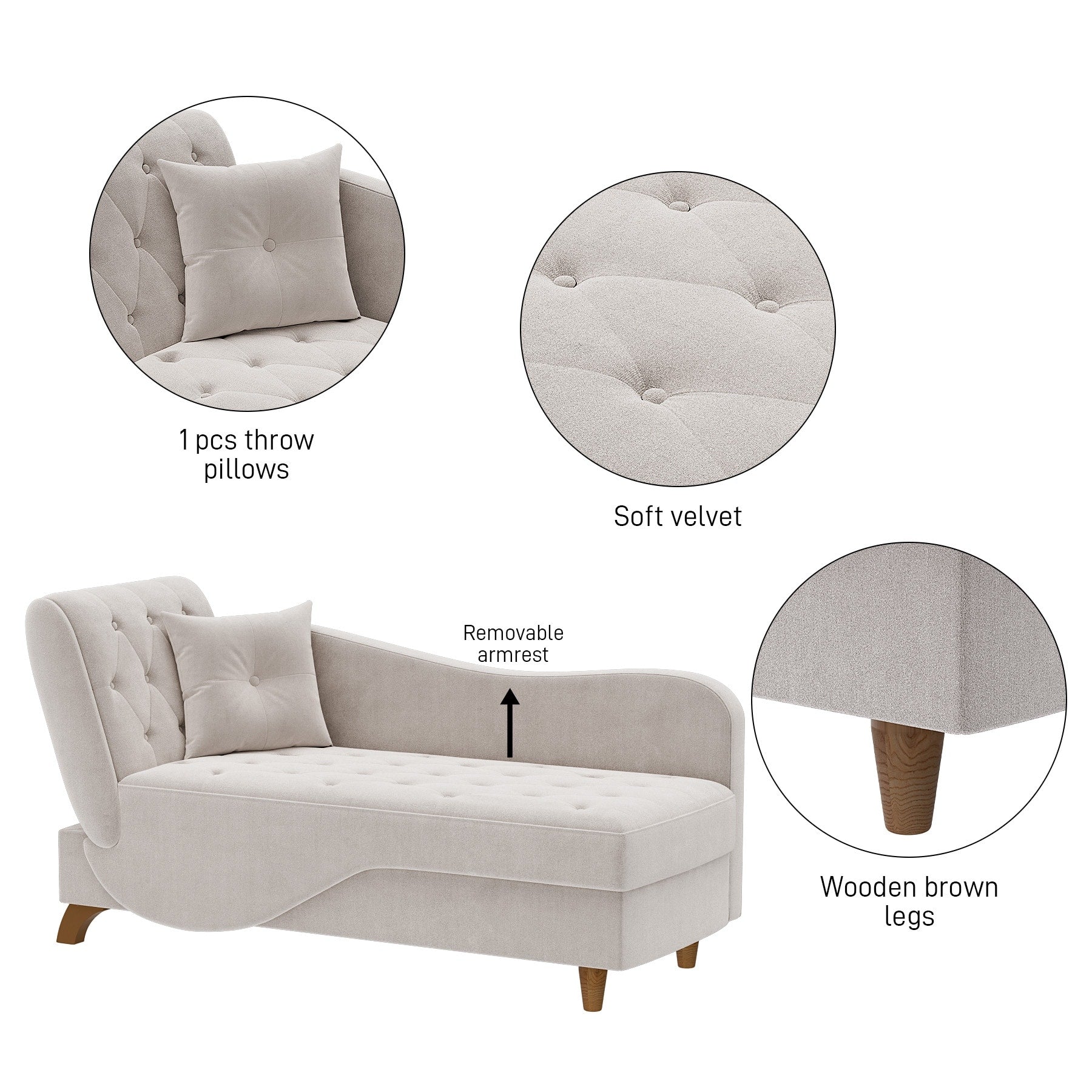 Ouyessir Upholstered Storage Chaise Lounge Chair with Left Armrest & Lumbar Pillow