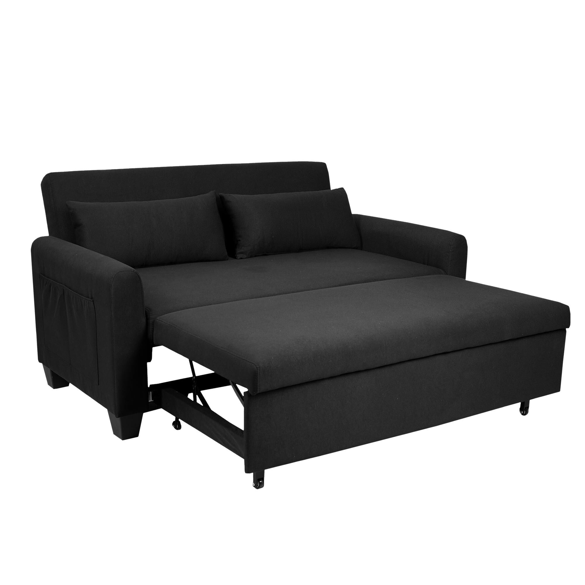 Oversized 61'' Convertible Sleeper Sofa Bed, 2-Seater Loveseat Sofa w/Pockets, Adjustable Backrest and Pillows.