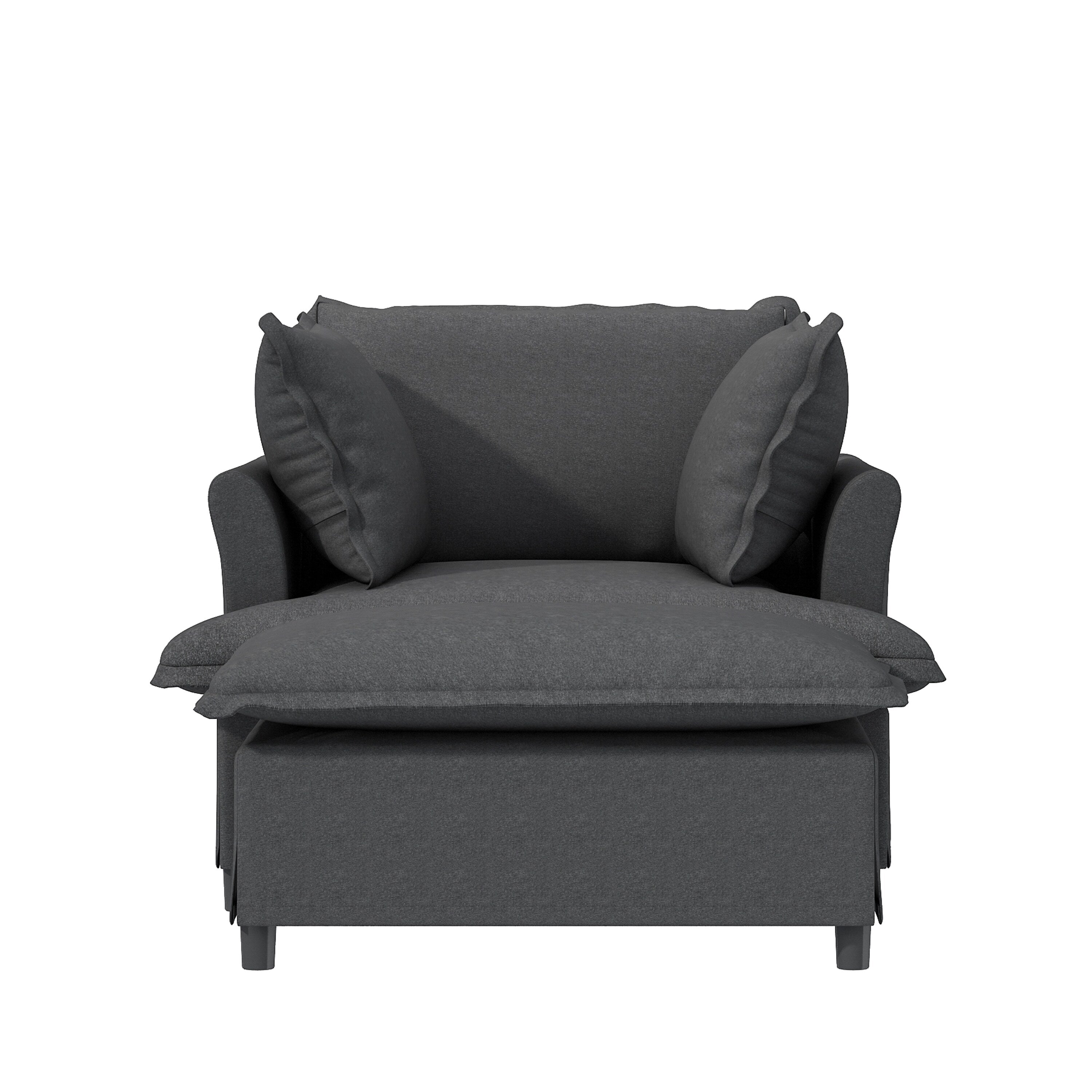 Oversized Chaise Lounge Chenille Single Sofa Bed Lazy Sleeper Armchair with Movable Ottoman for Living Room Bedroom