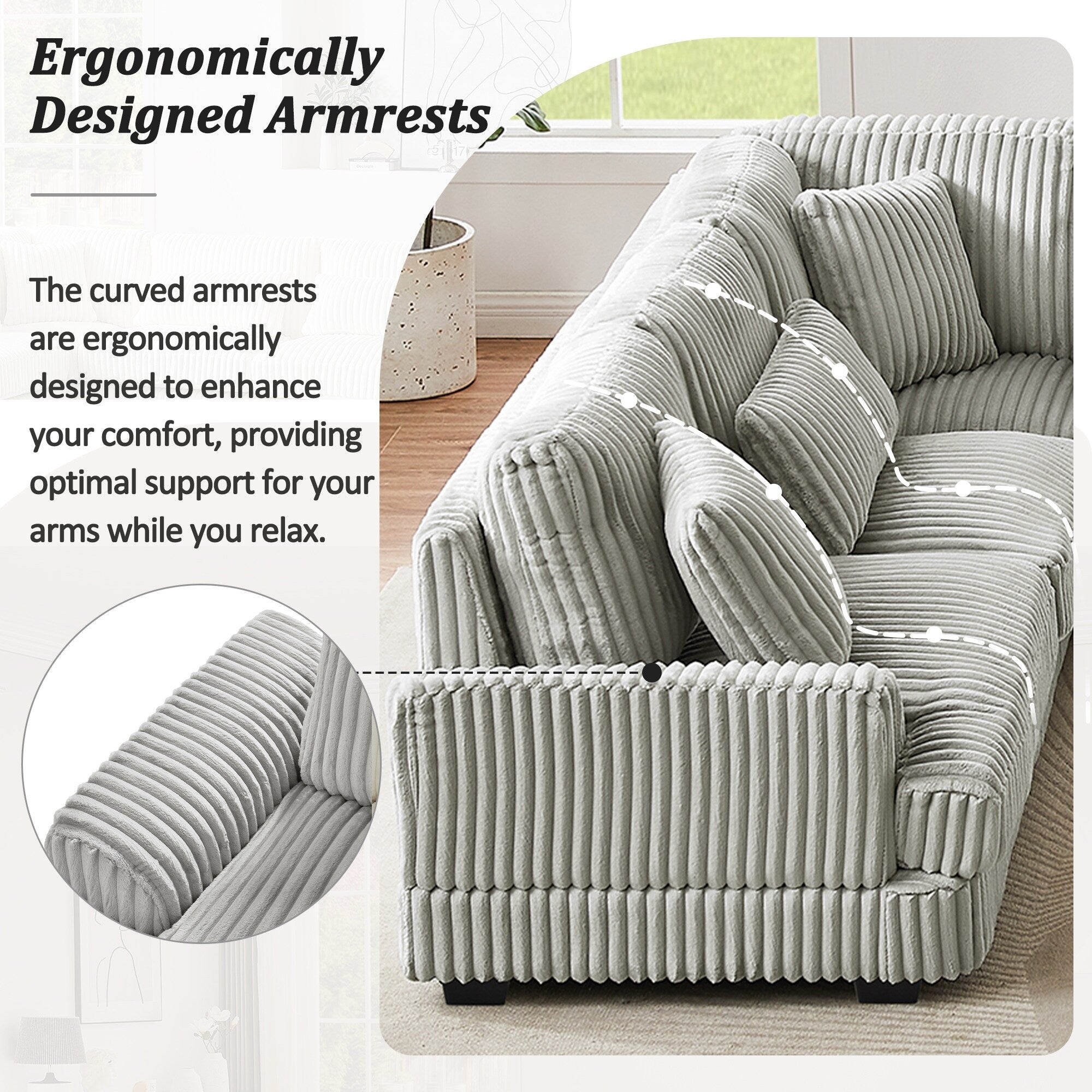 Oversized U-Shaped Sectional Sofa with Chaise, 4 Square and 3 Lumbar Pillows for Living Room