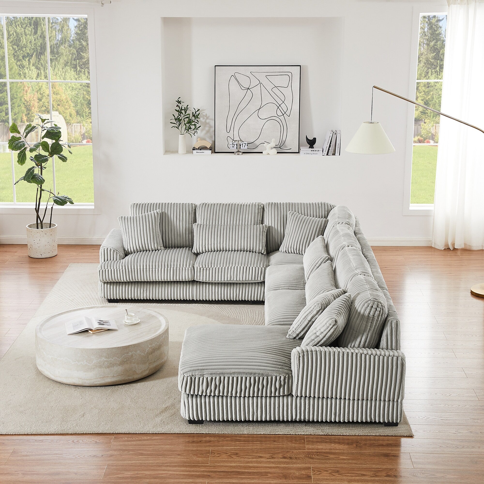 Oversized U-Shaped Sectional Sofa with Chaise, 4 Square and 3 Lumbar Pillows for Living Room