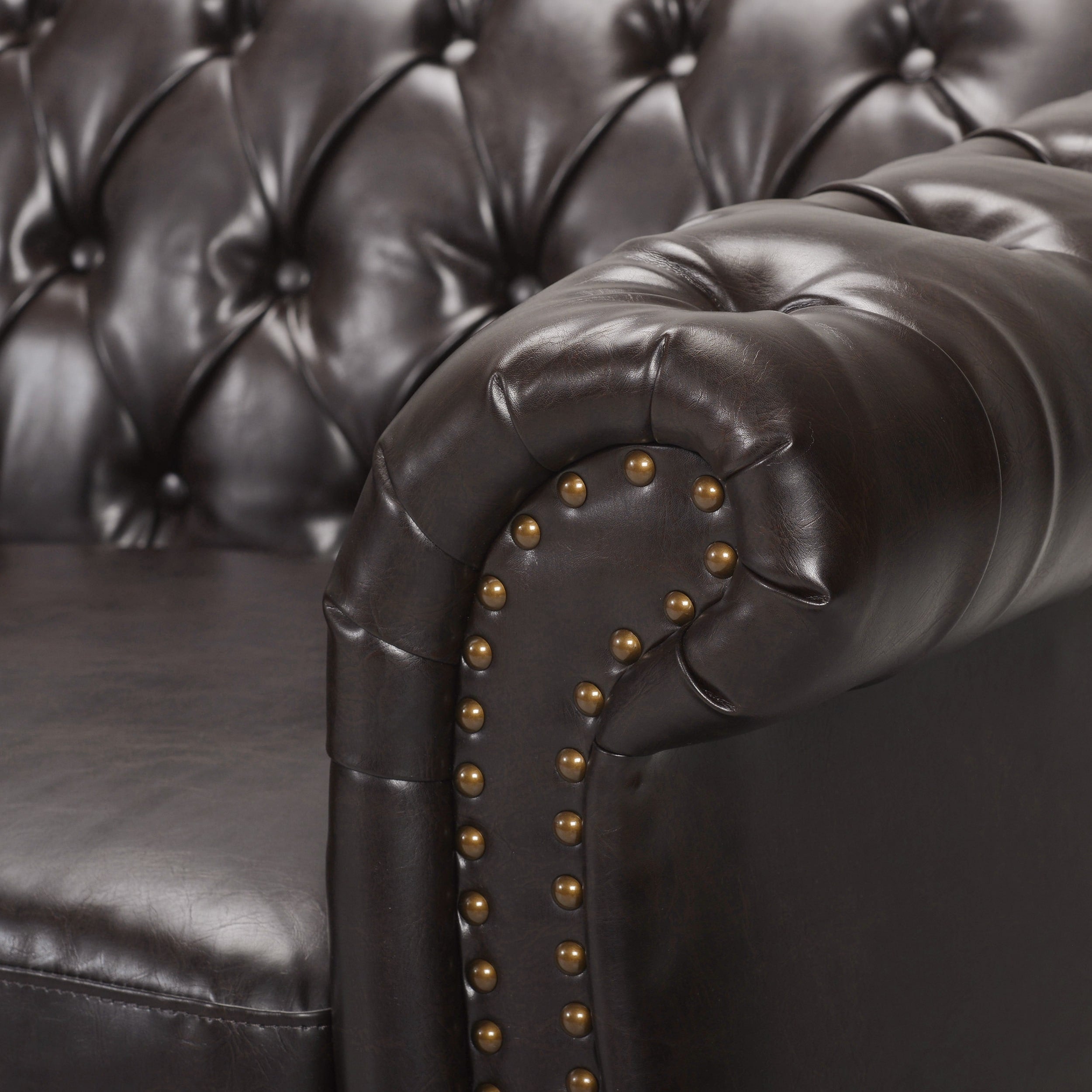Parksley Tufted Chesterfield Faux Leather Sofa by Christopher Knight Home