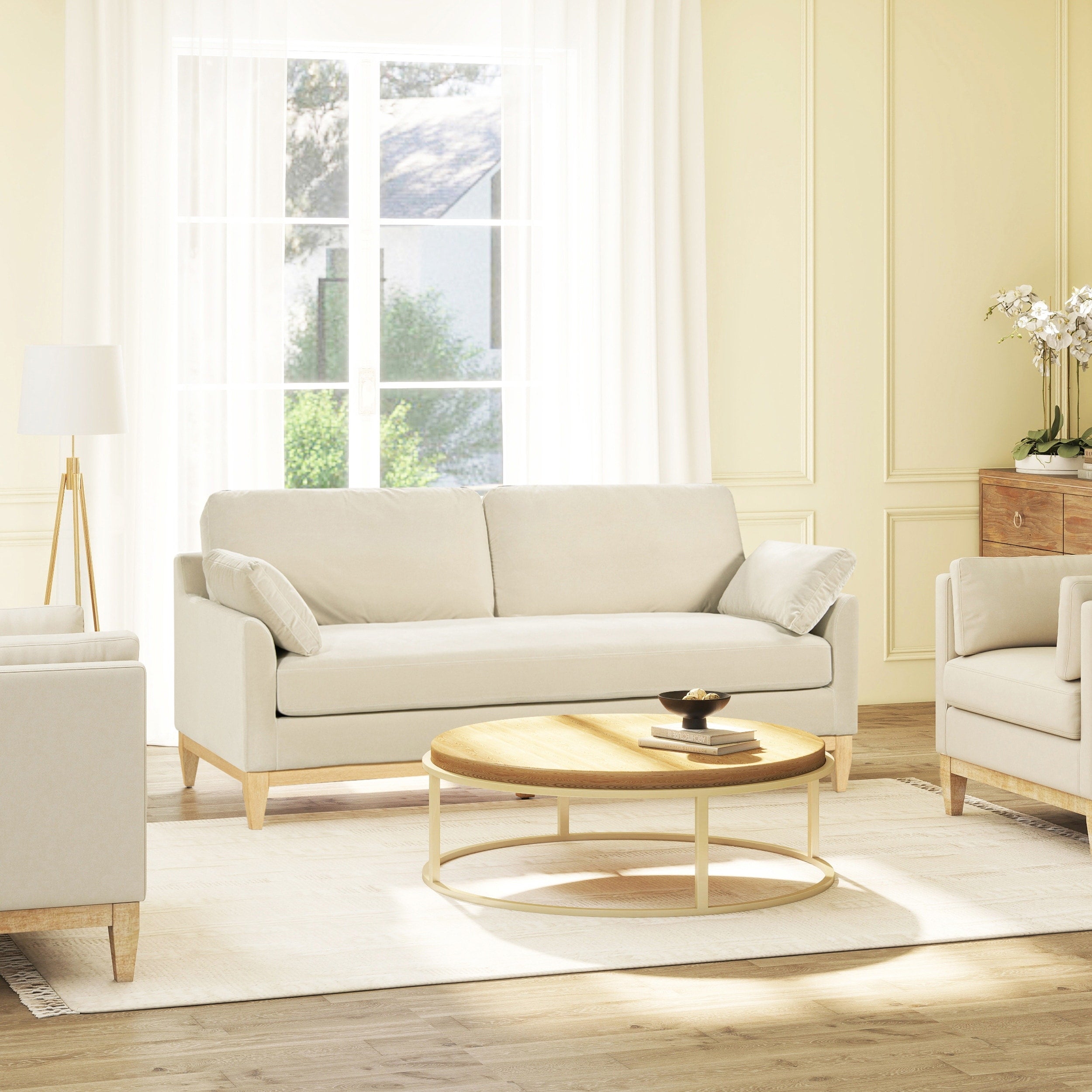 Pasadena 75.5 Velvet Modern Farmhouse Loose Pillow-Back Sofa