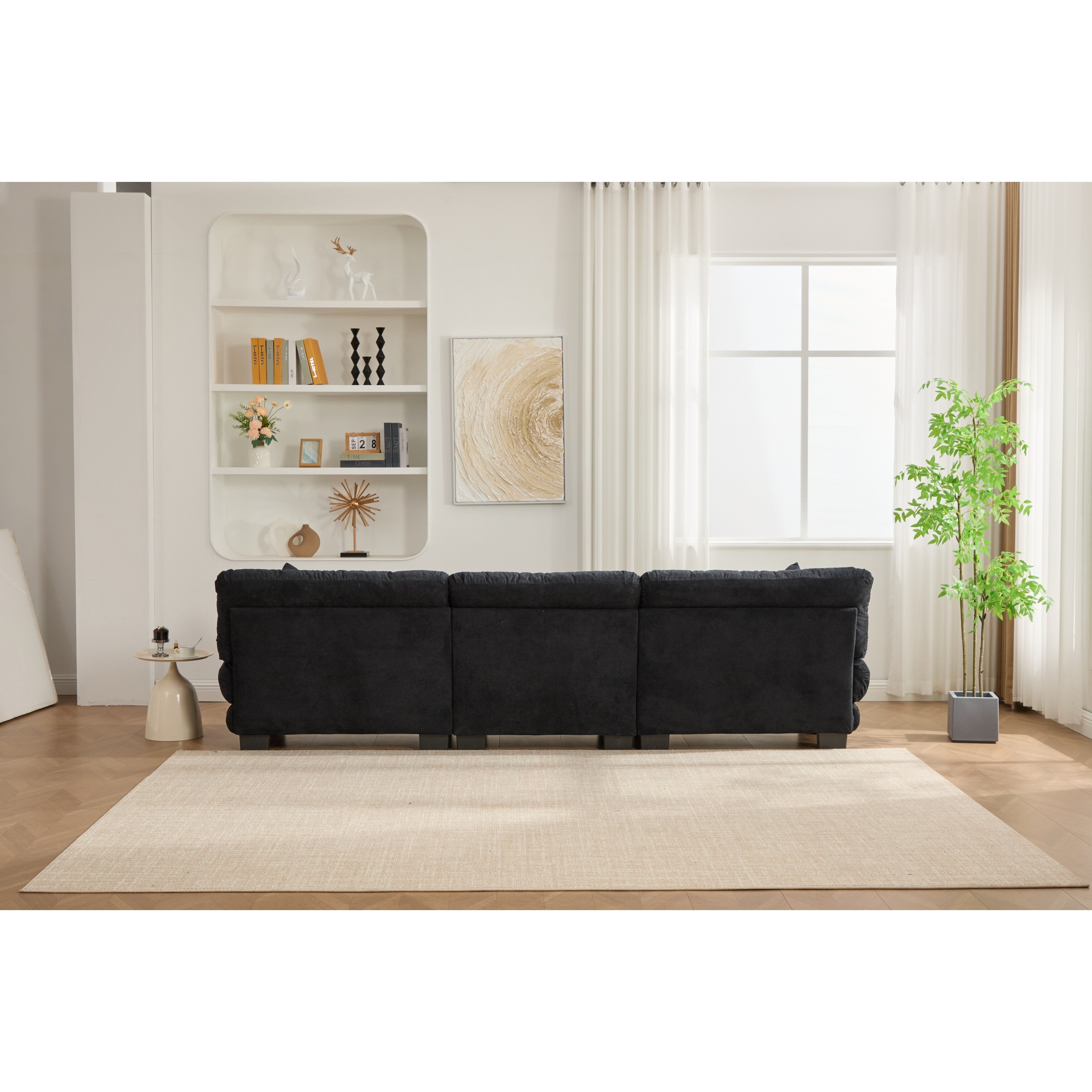 Pelletized velvet U Shape Cloud Couch with 2 Ottomans,Free Combined 3 Seater Comfy Sofa with Bolster Armrest Pillows
