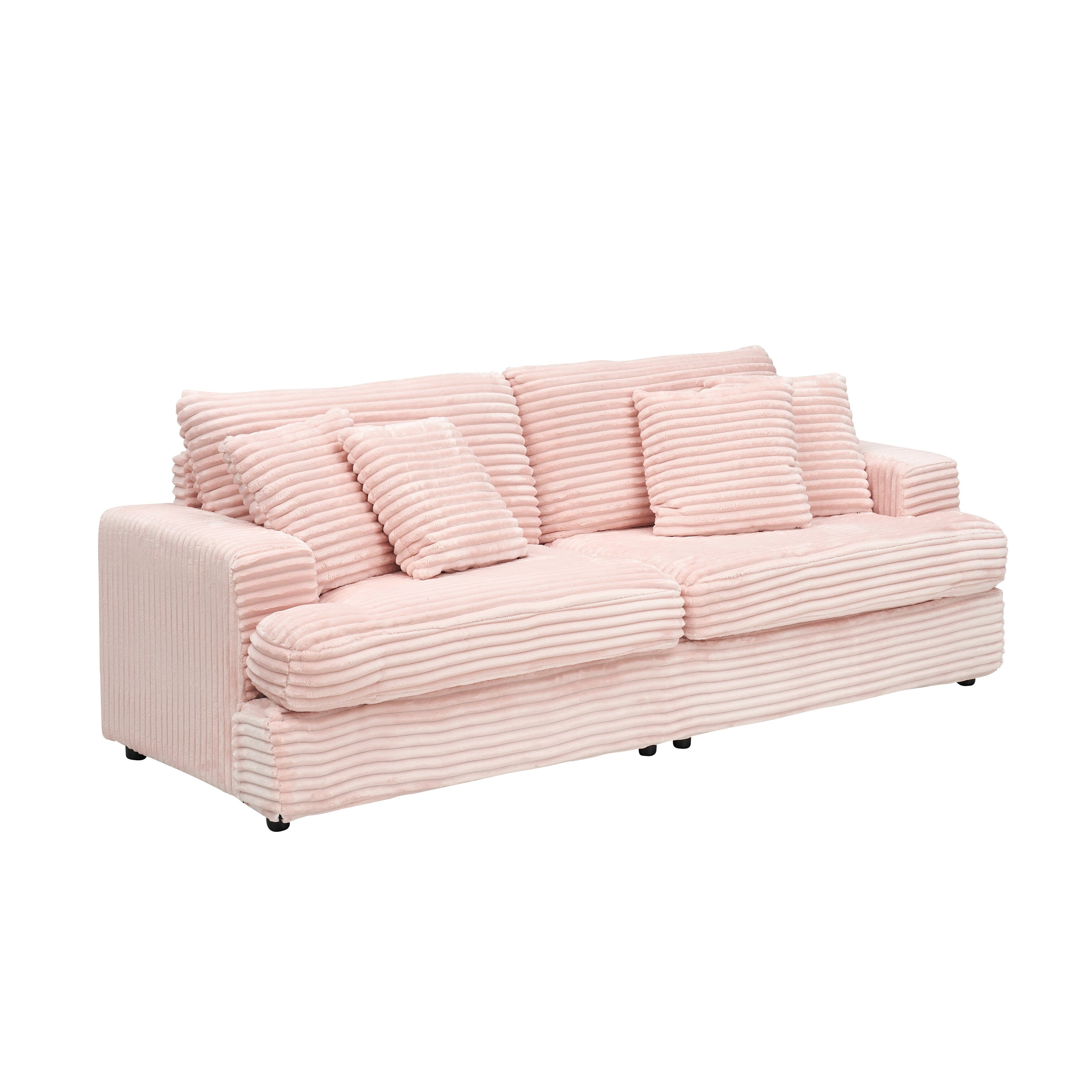 Pink 79.3 Corduroy 3-Seater Sofa with 4 Toss Pillows, Spring Cushion