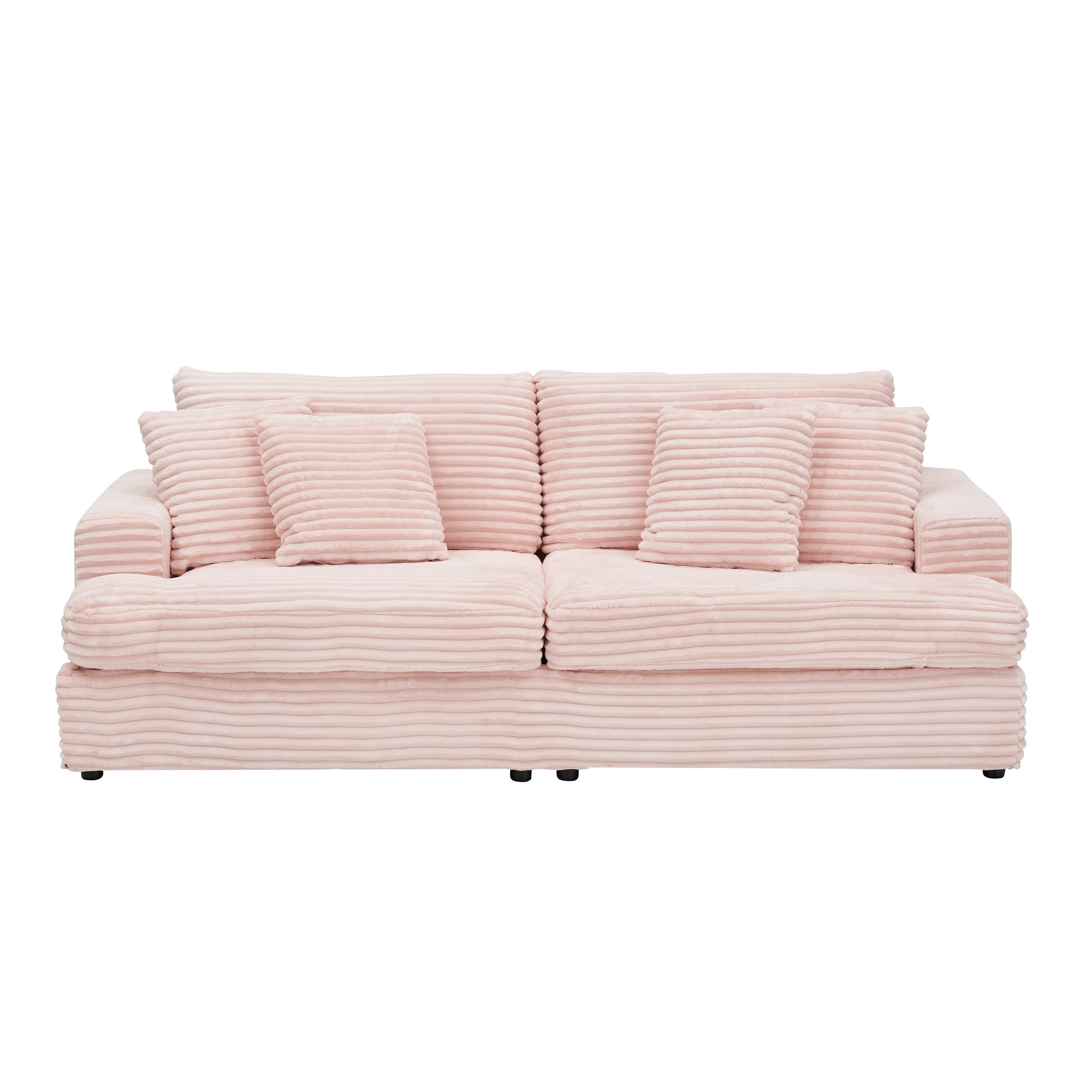 Pink 79.3 Corduroy 3-Seater Sofa with 4 Toss Pillows, Spring Cushion