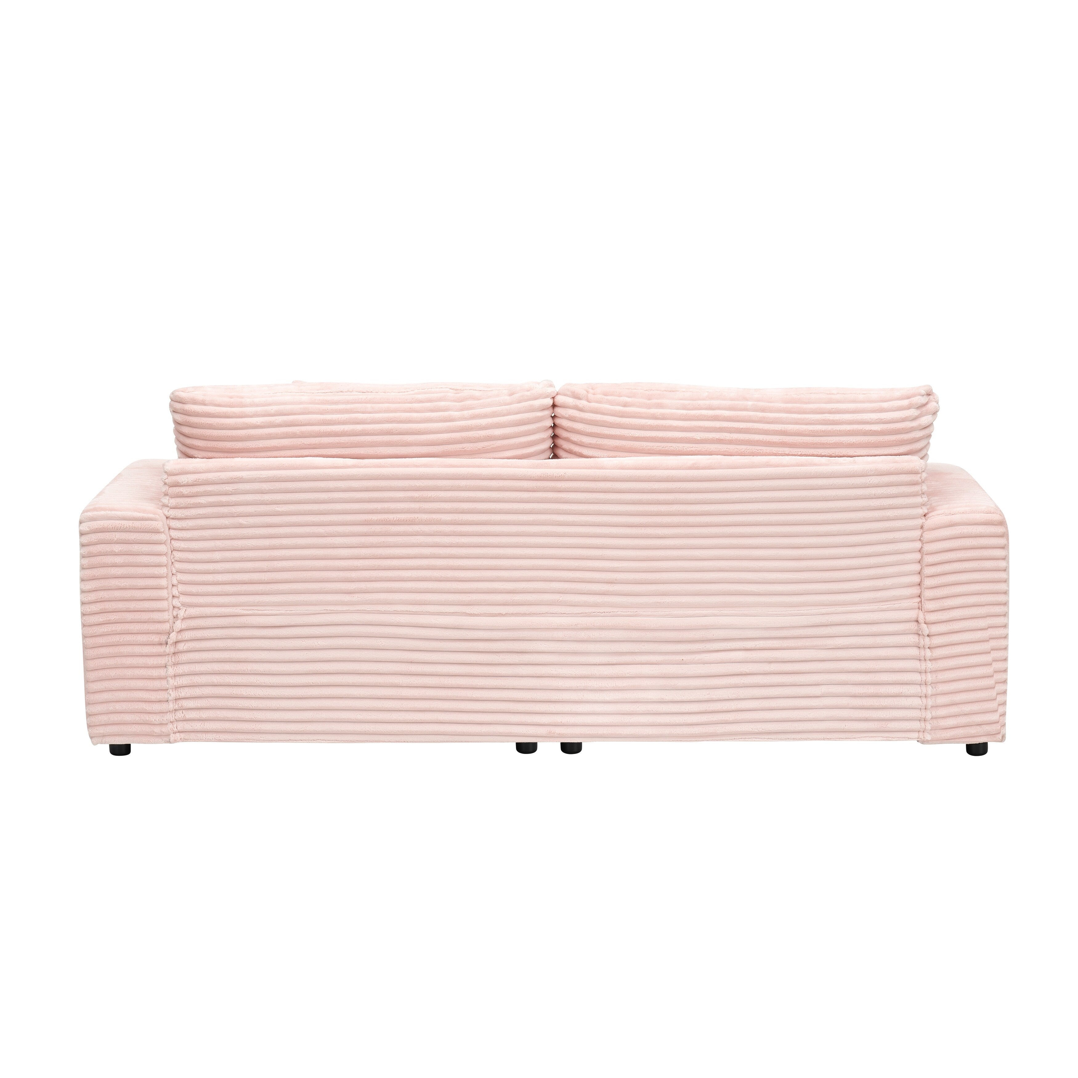 Pink 79.3 Corduroy 3-Seater Sofa with 4 Toss Pillows, Spring Cushion