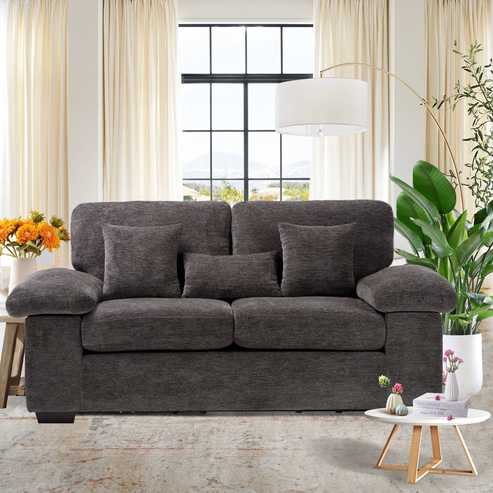 Plush Chenille Loveseat 73 - Includes Bonus 3 Pillows & Removable Back Cushion - Living Room 2-Seater Sofa