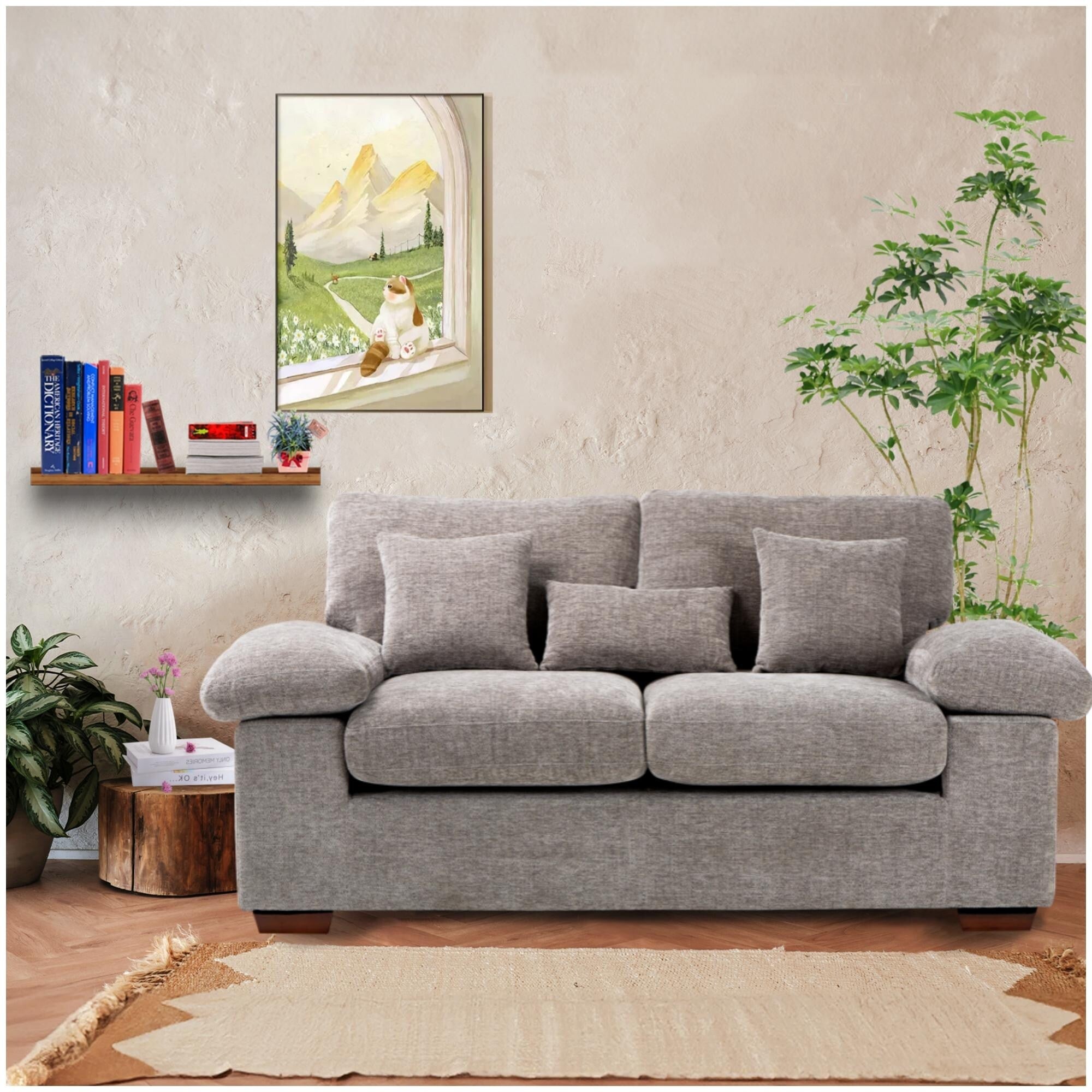 Plush Chenille Loveseat 73 - Includes Bonus 3 Pillows & Removable Back Cushion - Living Room 2-Seater Sofa