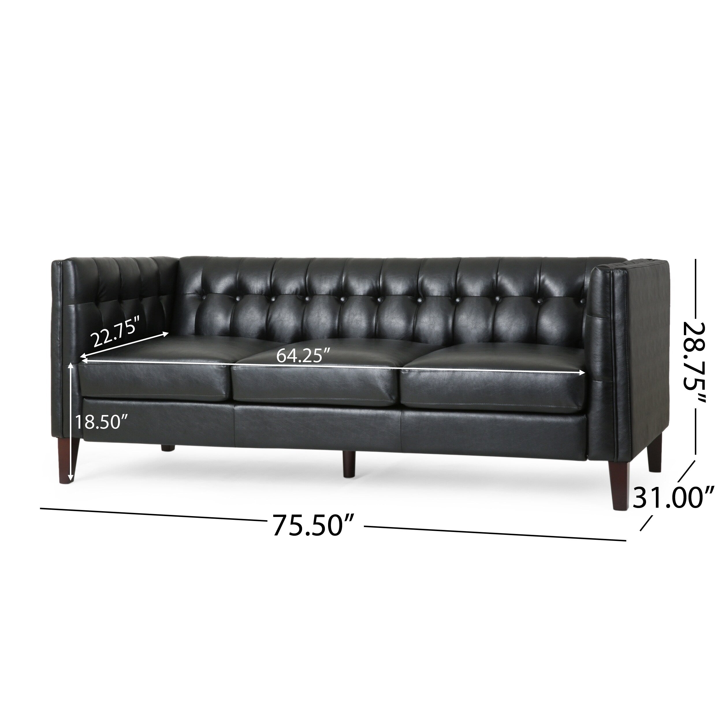 Pondway Faux Leather Tufted 3 Seater Sofa by Christopher Knight Home