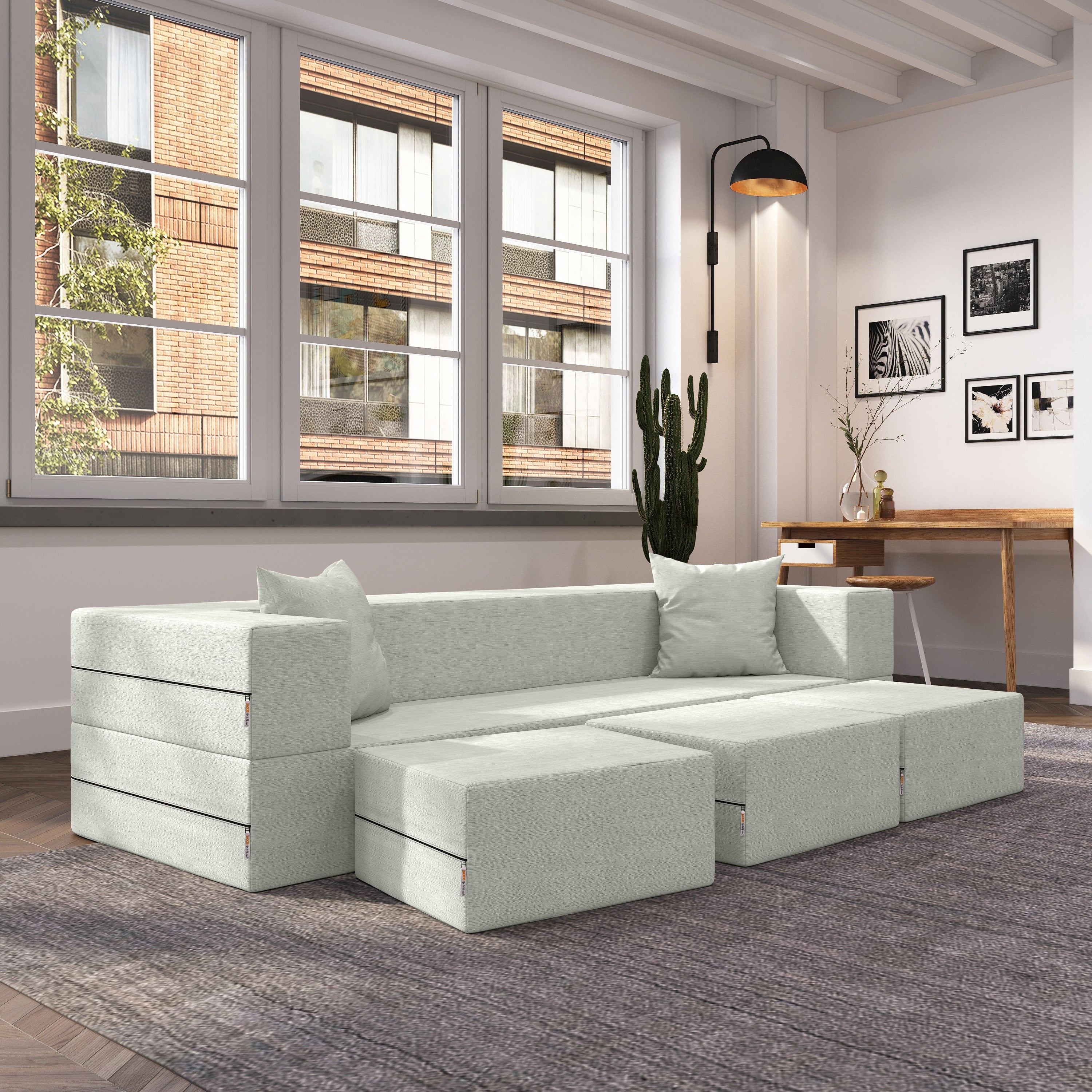 Porch & Den California King Convertible Sleeper Sofa and Ottomans