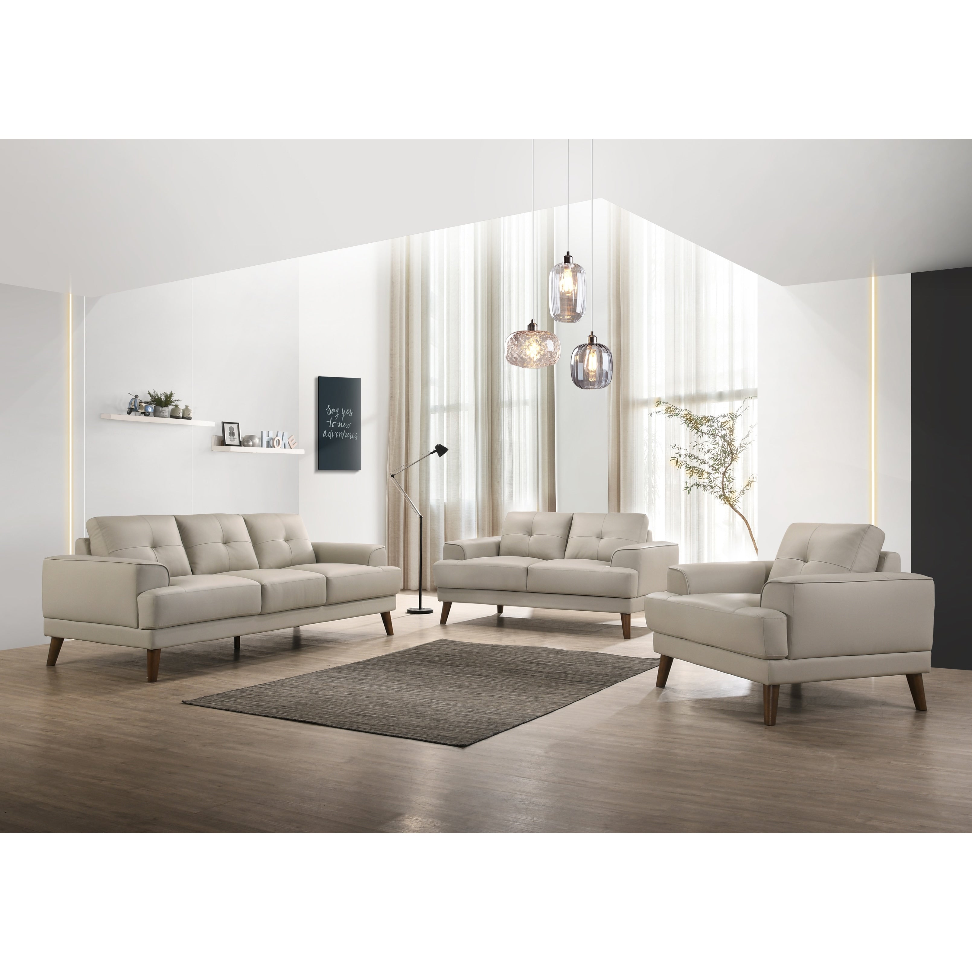 Porter Designs Anzio Transitional Top Grain Leather Sofa, Cream