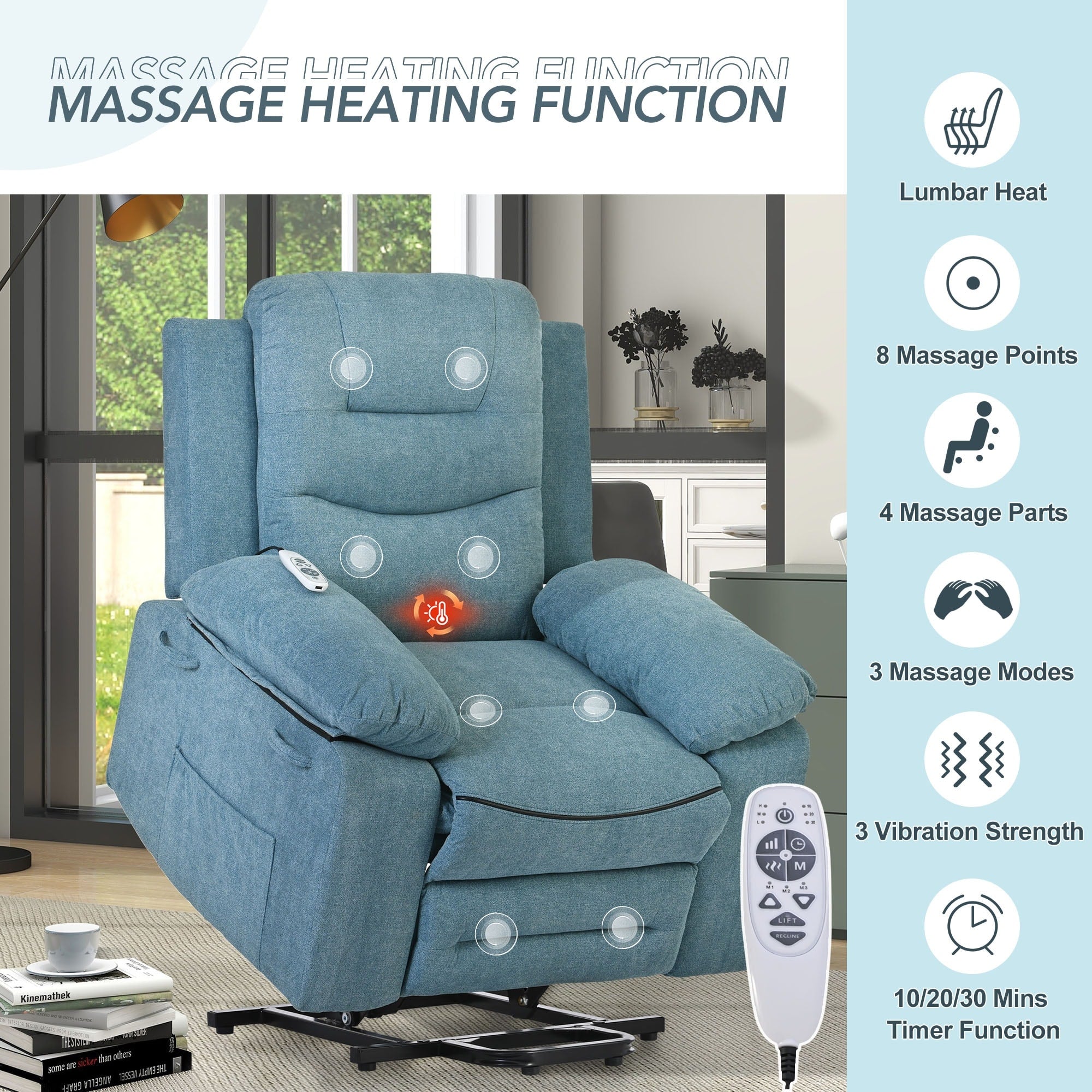 Power Lift Chair with Adjustable Massage and Heating Function