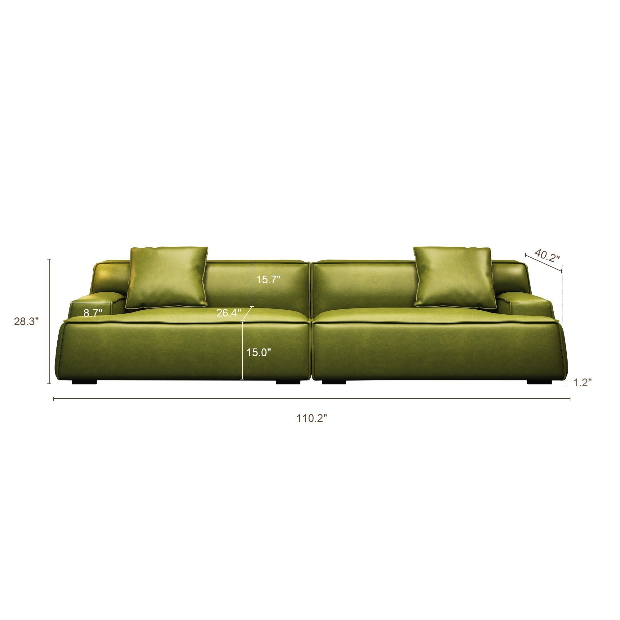 Recessed Arms Couch Leather Upholstered Sofa for Living Room-110.2W - 110.2 x 28.35