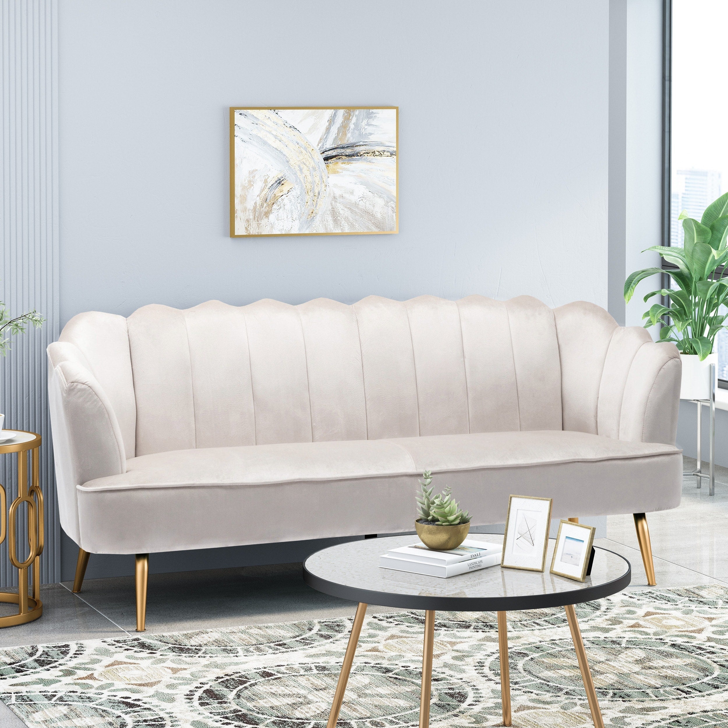 Reitz Glam Velvet Shell 3 Seater Sofa by Christopher Knight Home - 76.25 L x 29.25 W x 33.50 H