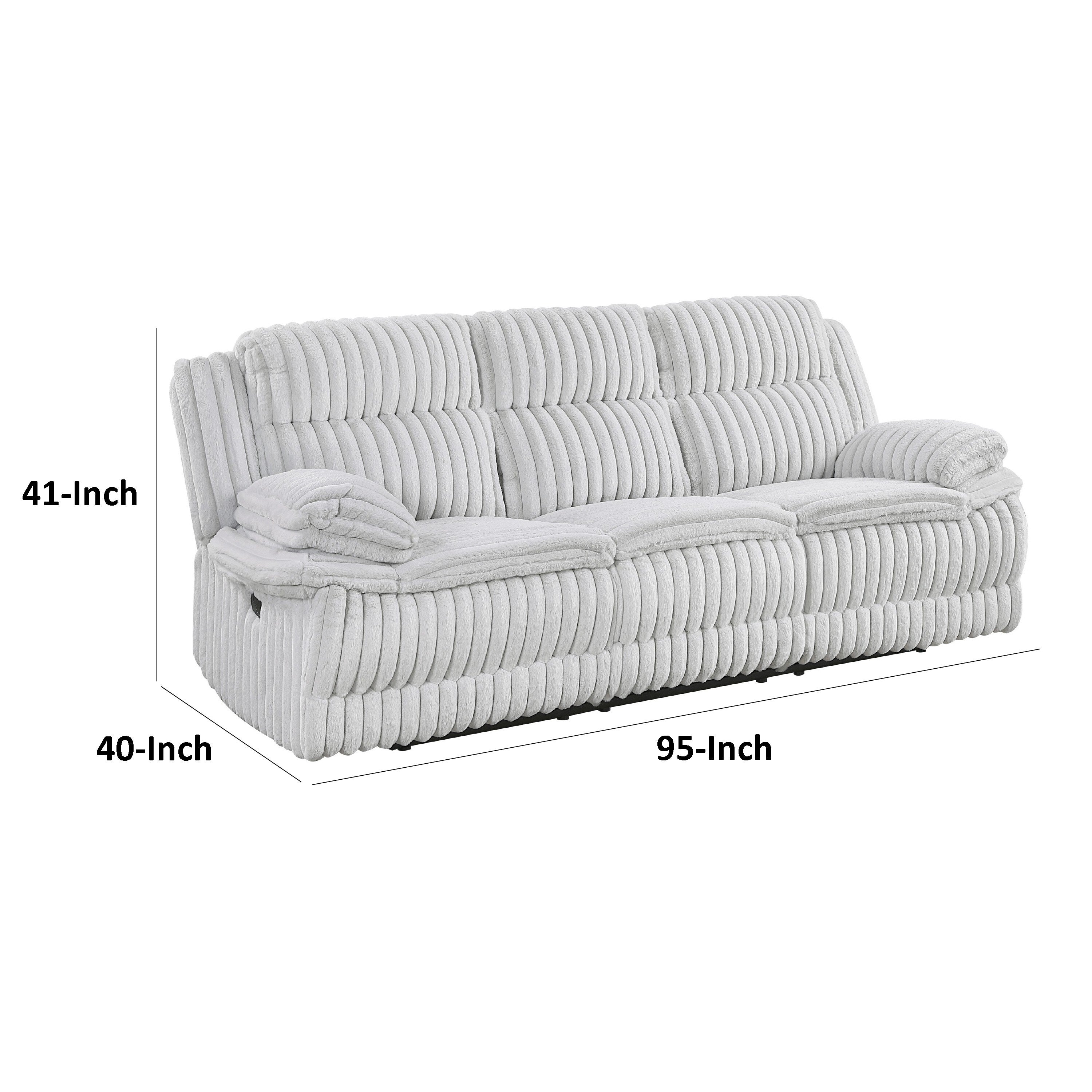Rexy Manual Double Recliner Sofa, Textured Light Gray Corduroy 95 Inch