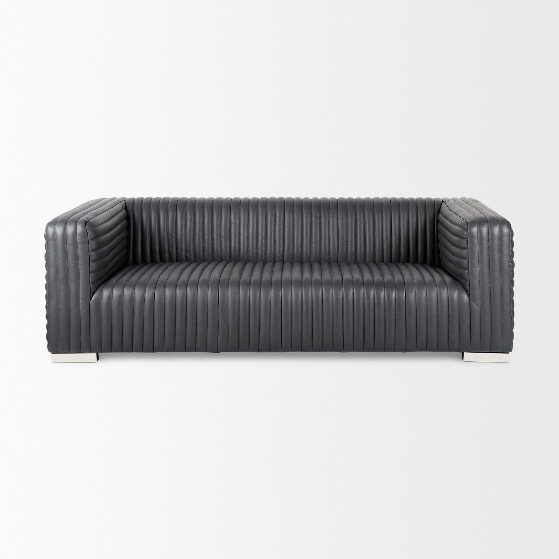Ricciardo Cognac Genuine Leather Wrapped Sofa - 86.6L x 38.6W x 26.4H